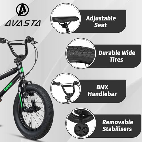 AVASTA 14 Inch Little Kids Bike per 3 4 5 anni ragazzi ragazze Beiginner Riders BMX Style Bike con ruote da allenamento Coaster e freno a V posteriore, nero : Sport e tempo libero