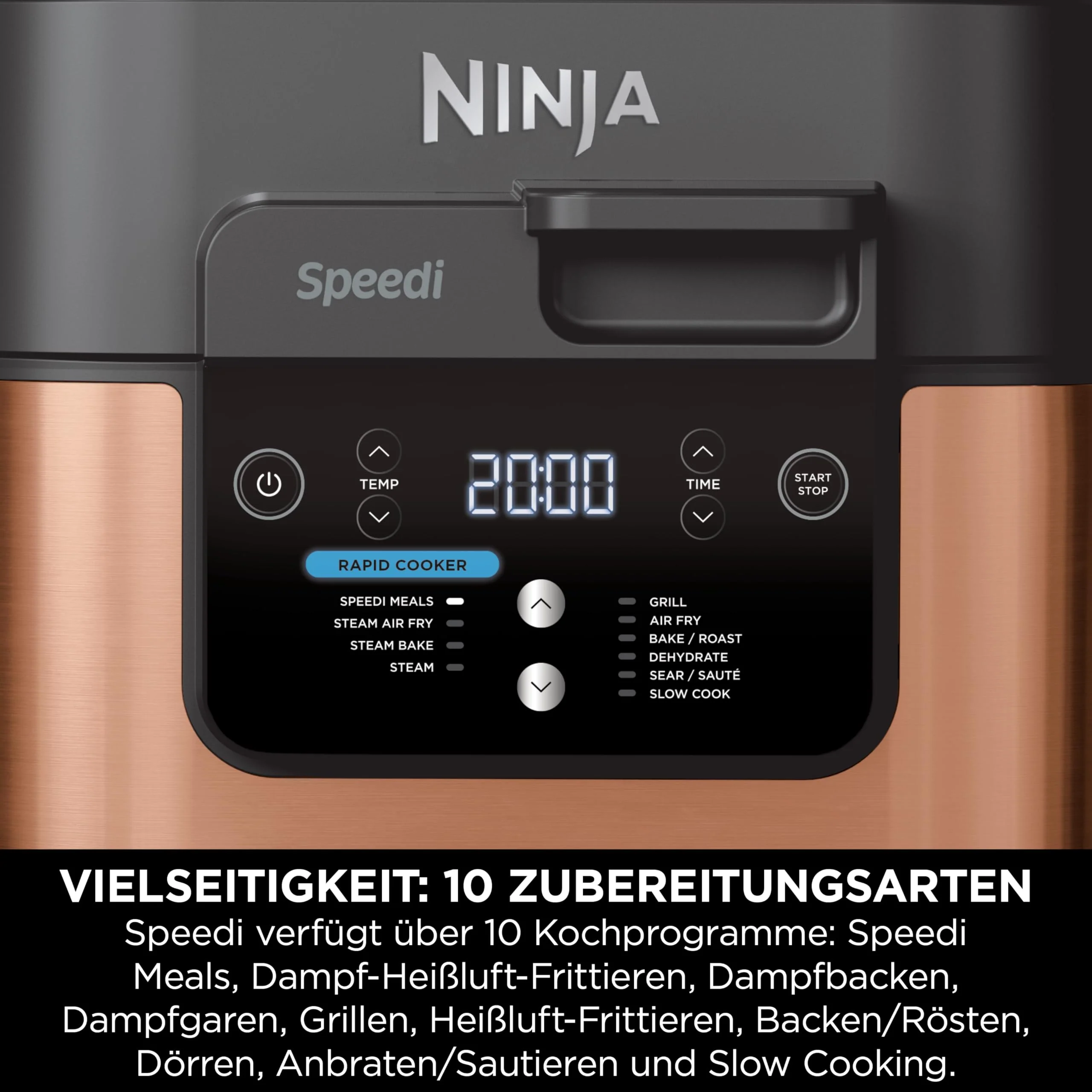 2025 Ninja Speedi Multikoker, 5,7L, 10-in-1 Multikoker, Airfryer, Slow Cooker, Grillen, Bakken, Zwart & Koper ON400EUCP