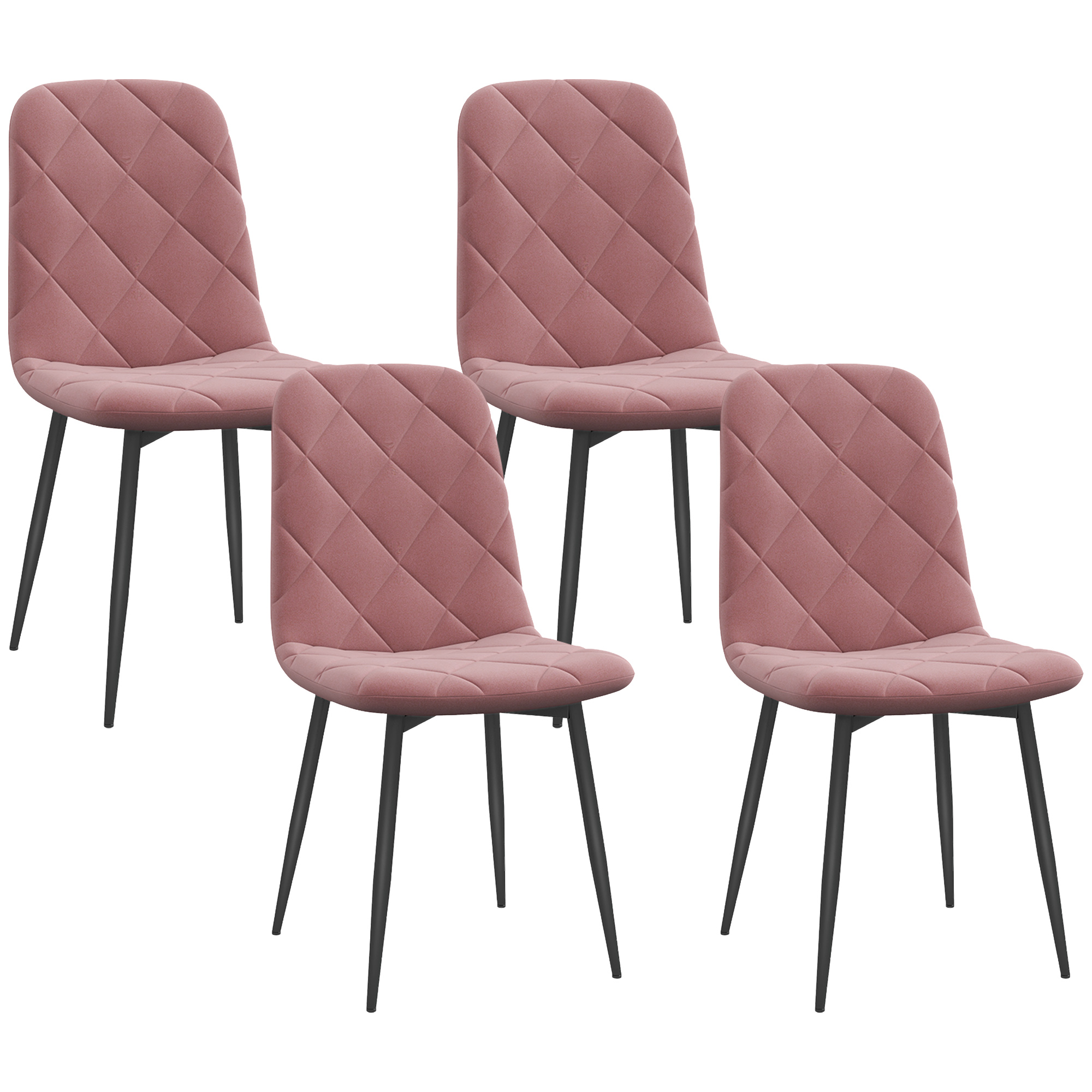4-delige Set Eetkamerstoelen in Fluwelen Look met Rugleuning, 45 x 54 x 87 cm, Roze