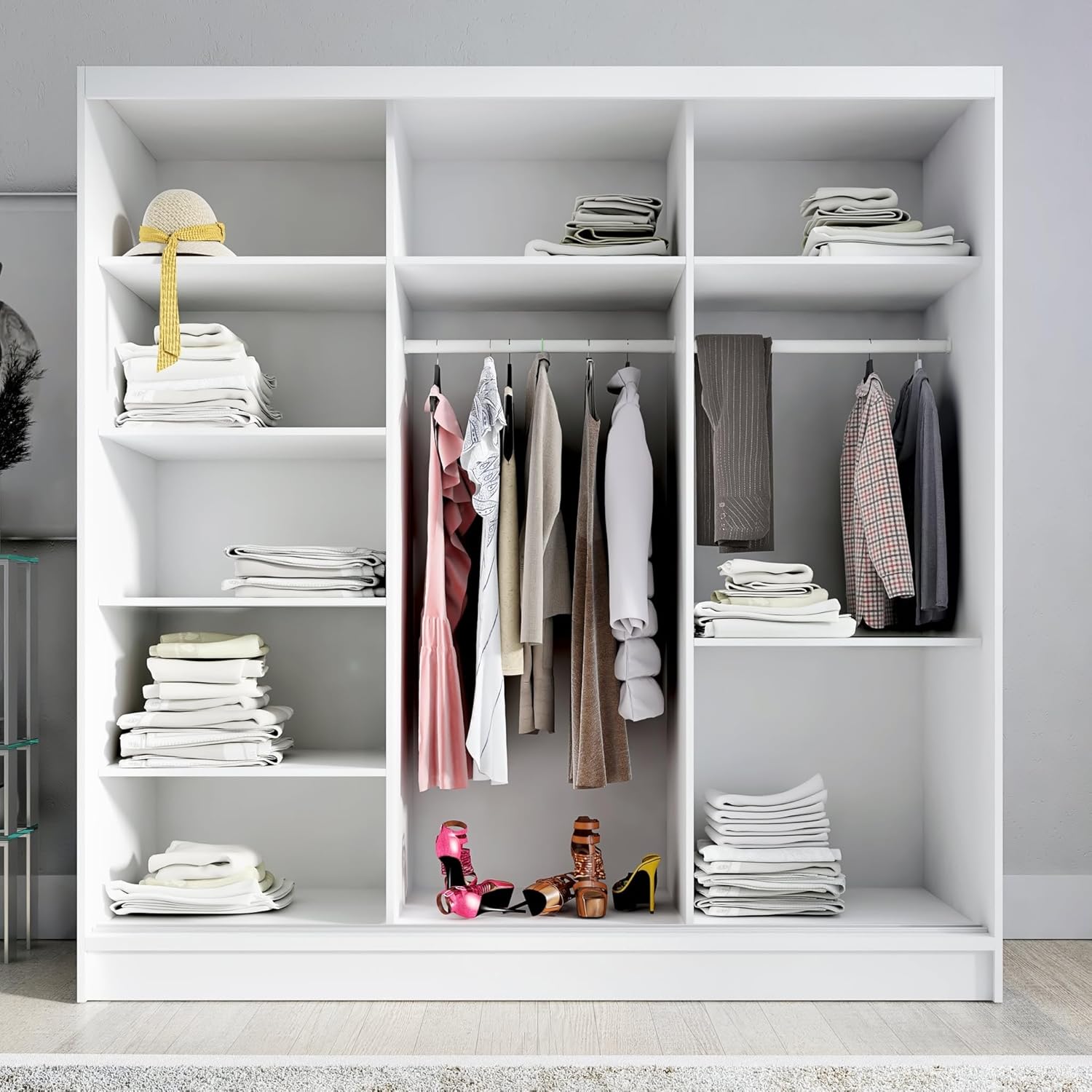 A&J MöbelLand Schwebetürenschrank Solo Kleiderschrank 2-türig mit Spiegel Garderobenschrank 200 cm (Weiß)