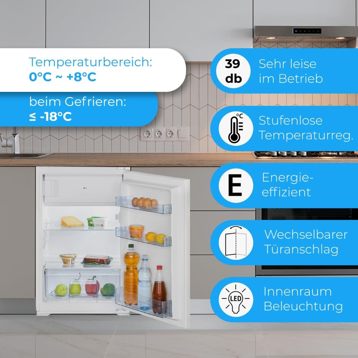Bomann® Einbaukühlschrank mit Gefrierfach | Kühlschrank Einbau 118L mit 2 Ablagen | Einbaukühlschrank mit Abtauautomatik & Schlepptürausführung | wechselbarer Türanschlag | KSE 7810