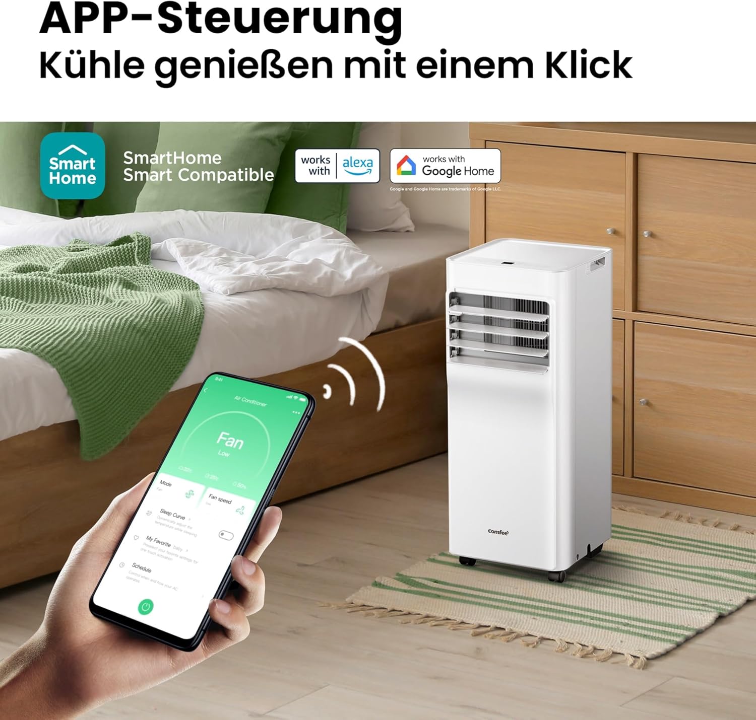 Comfee Mobiles Klimagerät Breezy Cool Pro 2.6,9000 BTU 2,6kW, Kühlen&Ventilieren&Entfeuchten,APP-Steuerung,Raumgröße bis 88m³(33㎡),Mobile Klimaanlage mit Abluftschlauch [Energieklasse A]