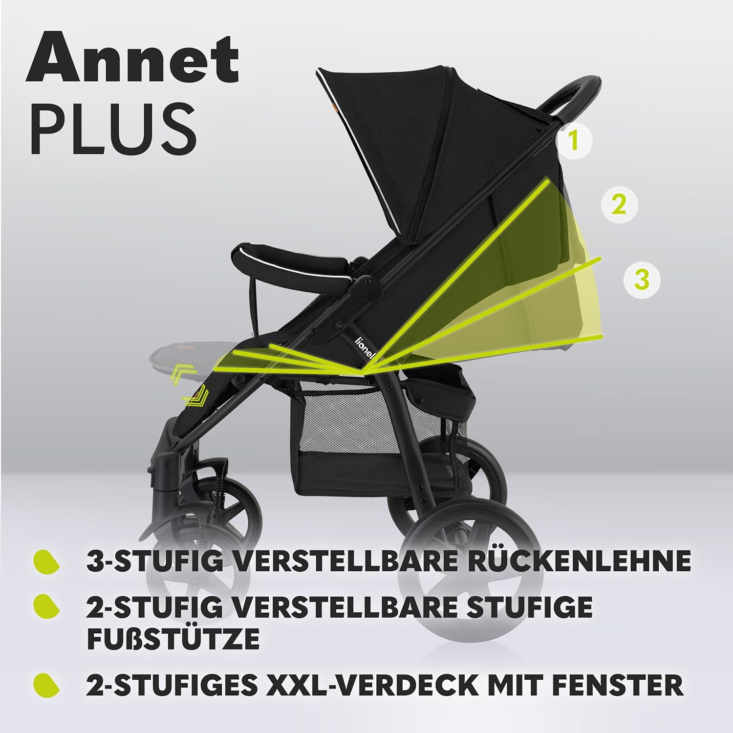 LIONELO Annet Plus Buggy bis 22 kg mit Liegefunktion, Kinderwagen klein zusammenklappbar mit Zubehör, Eva-Schaum-Räder, Moskitonetz, Fußdecke Getränkehalter, Korb