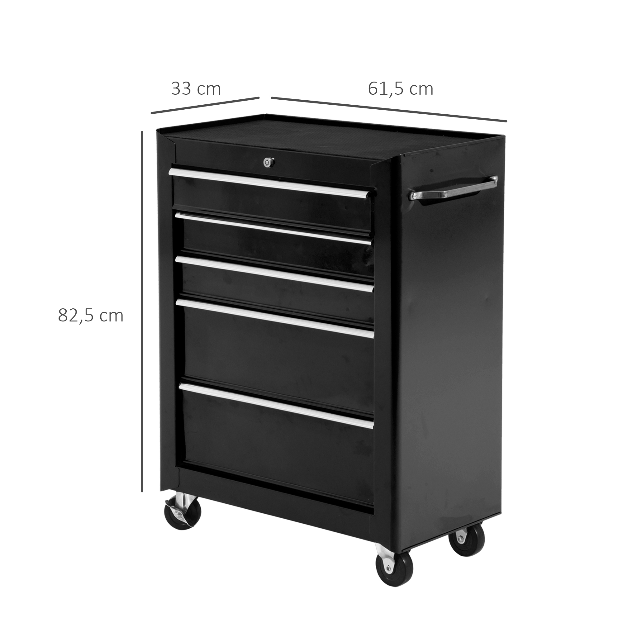 Gereedschapskast, Gereedschapskist, 5 Laden, Rolbaar, Staal, Zwart