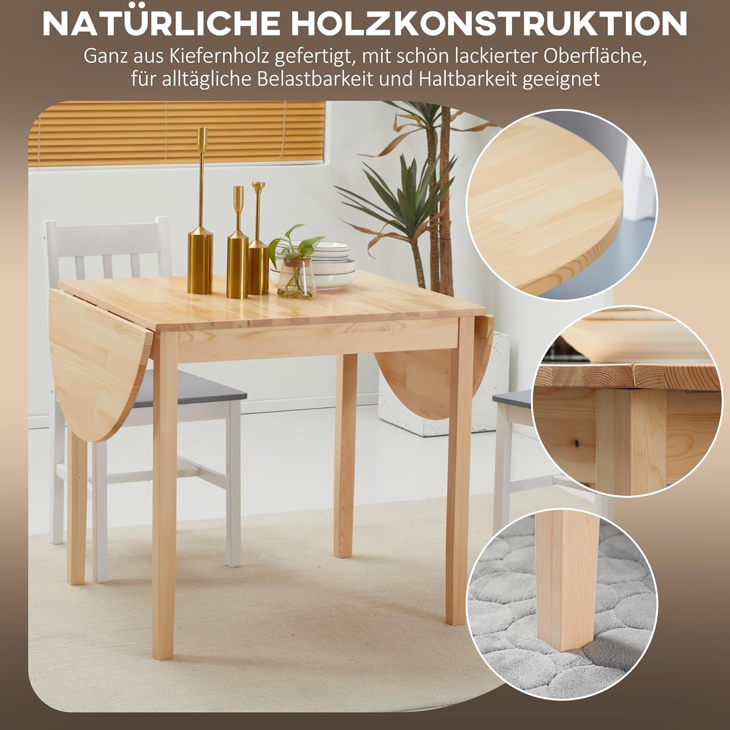 HOMCOM Esstisch aus Holz Klappbar Küchentisch für 6 Personen mit Drop-Leaf-Design Oval Klapptisch Esszimmertisch für Kleine Räume, Esszimmer, Küche 140 x 70 x 75 cm Naturholz