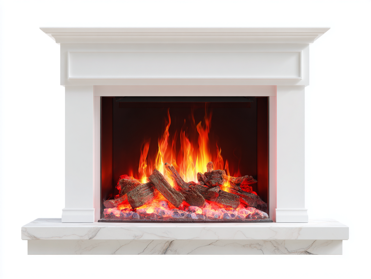 Kamin Elektrokamin MDF Steinoptik 120x32x95 cm - Weiß - modernes Design - für Wohnzimmer