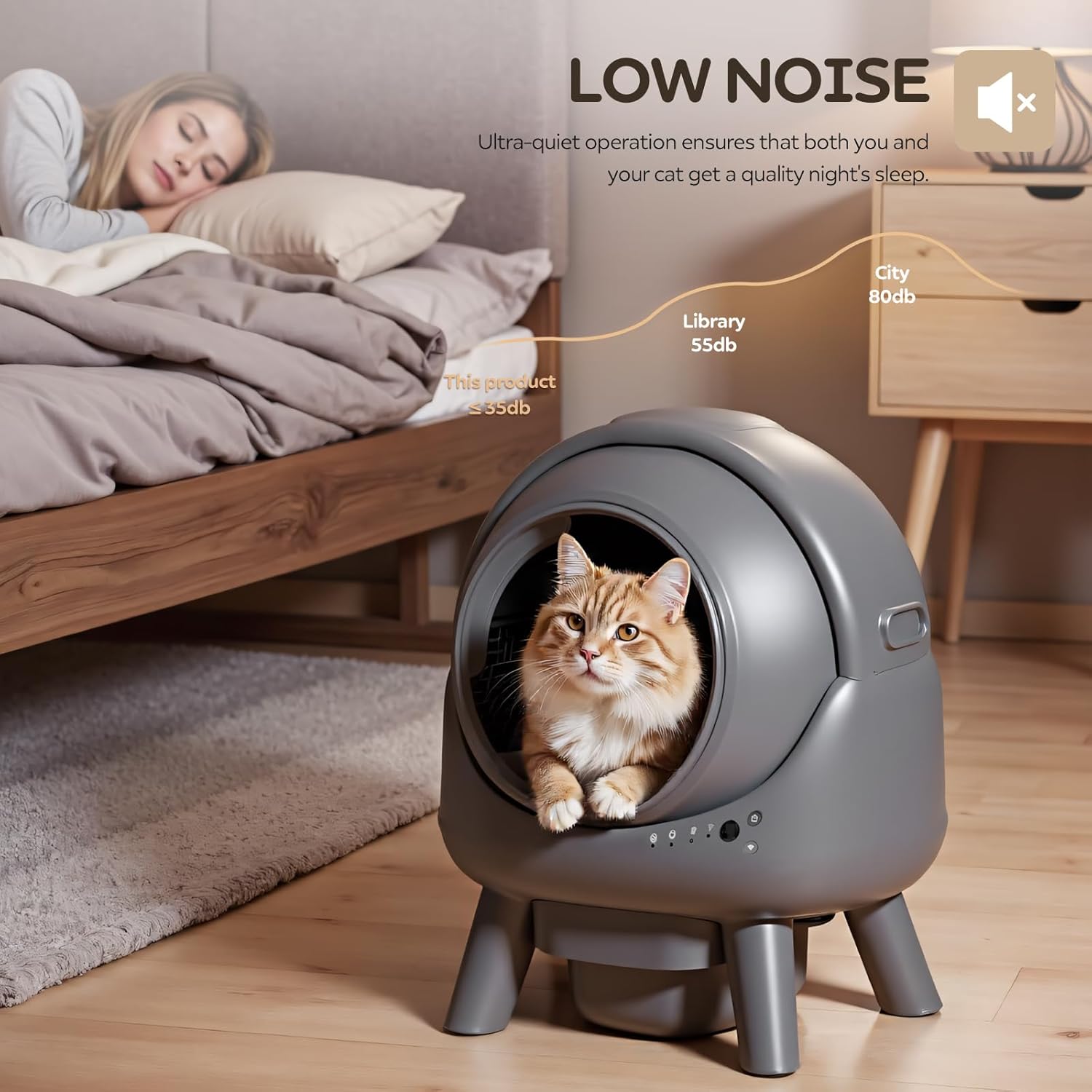 Self-Cleaning Cat Litter Box for Multiple Cats, App Controlled, Grey-Qx2