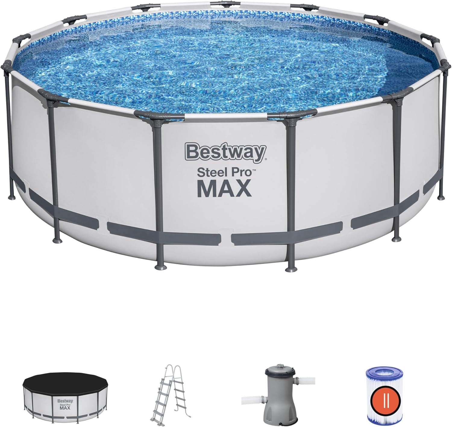Steel Pro Max™ Außenpool, 396 x 122 cm, FrameLink™-System, Leiter, Plane, Pumpe und Filterkartusche
