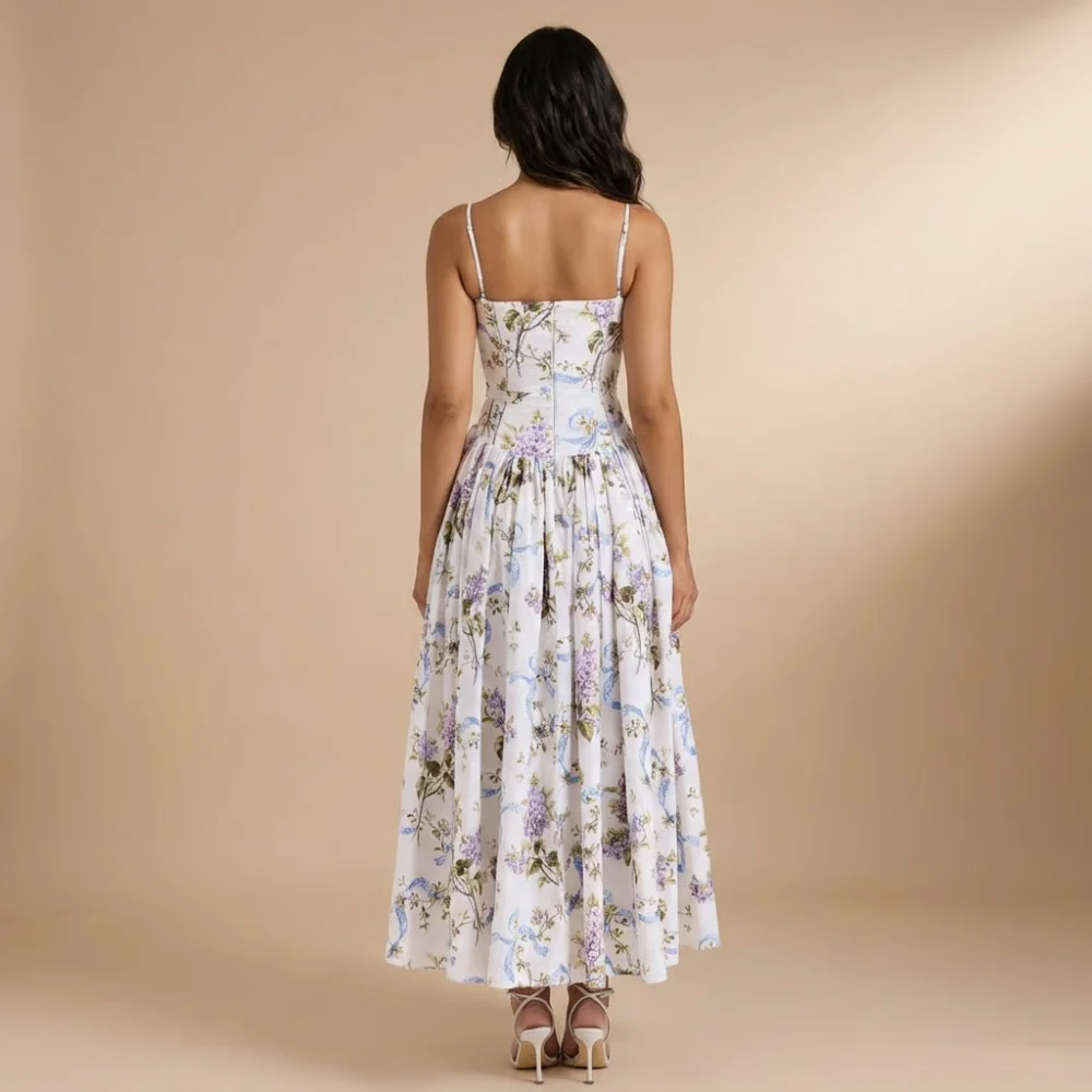 Damen Midi-Kleid mit Blumenmuster und geradem Ausschnitt f��r Hochzeitsg?ste