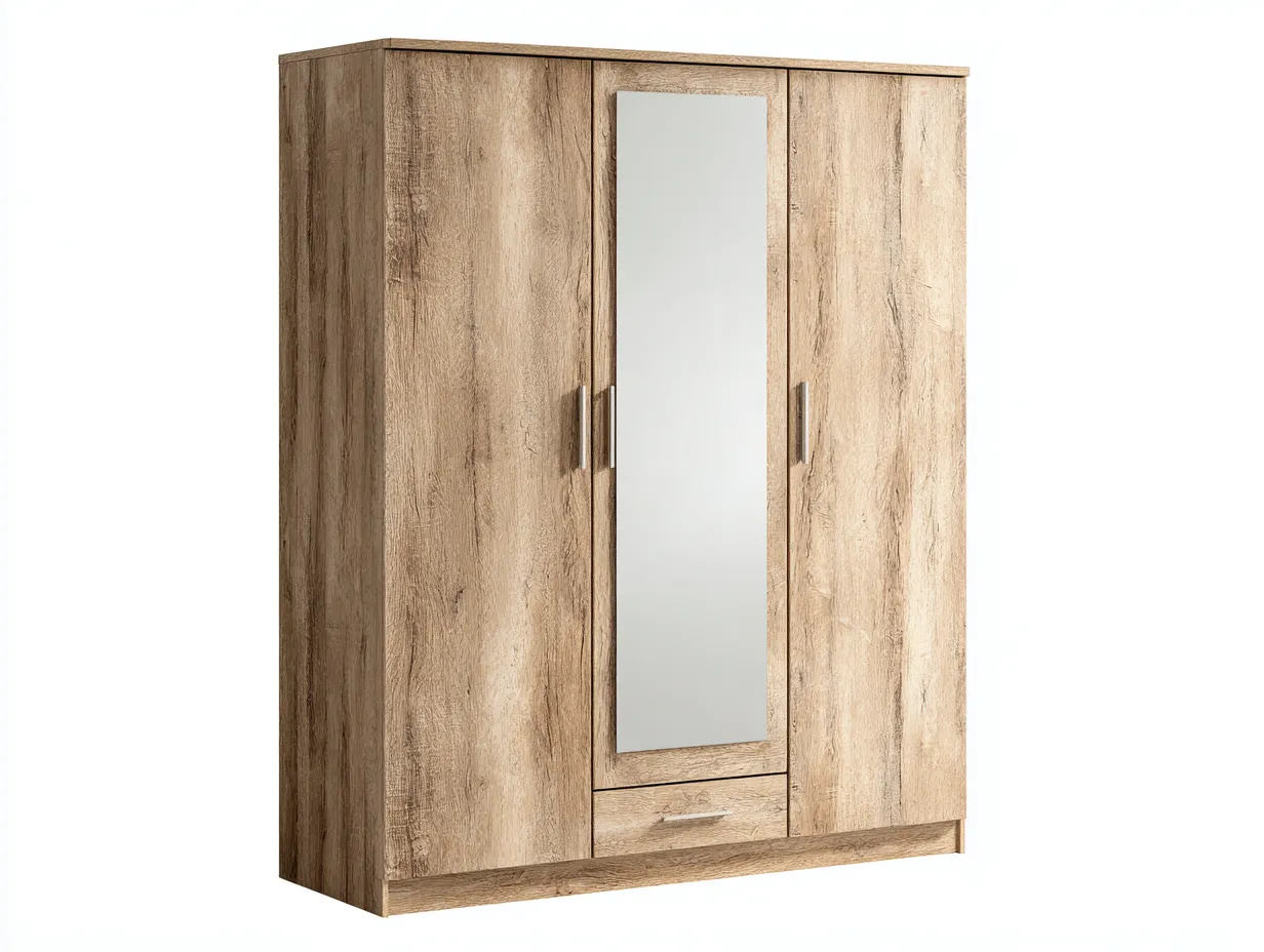 Kleiderschränke mit drei Türen-Eichenholz-Holzwerkstoff-161 x 60 x 190 cm-Naturfarben-Moderner Stil