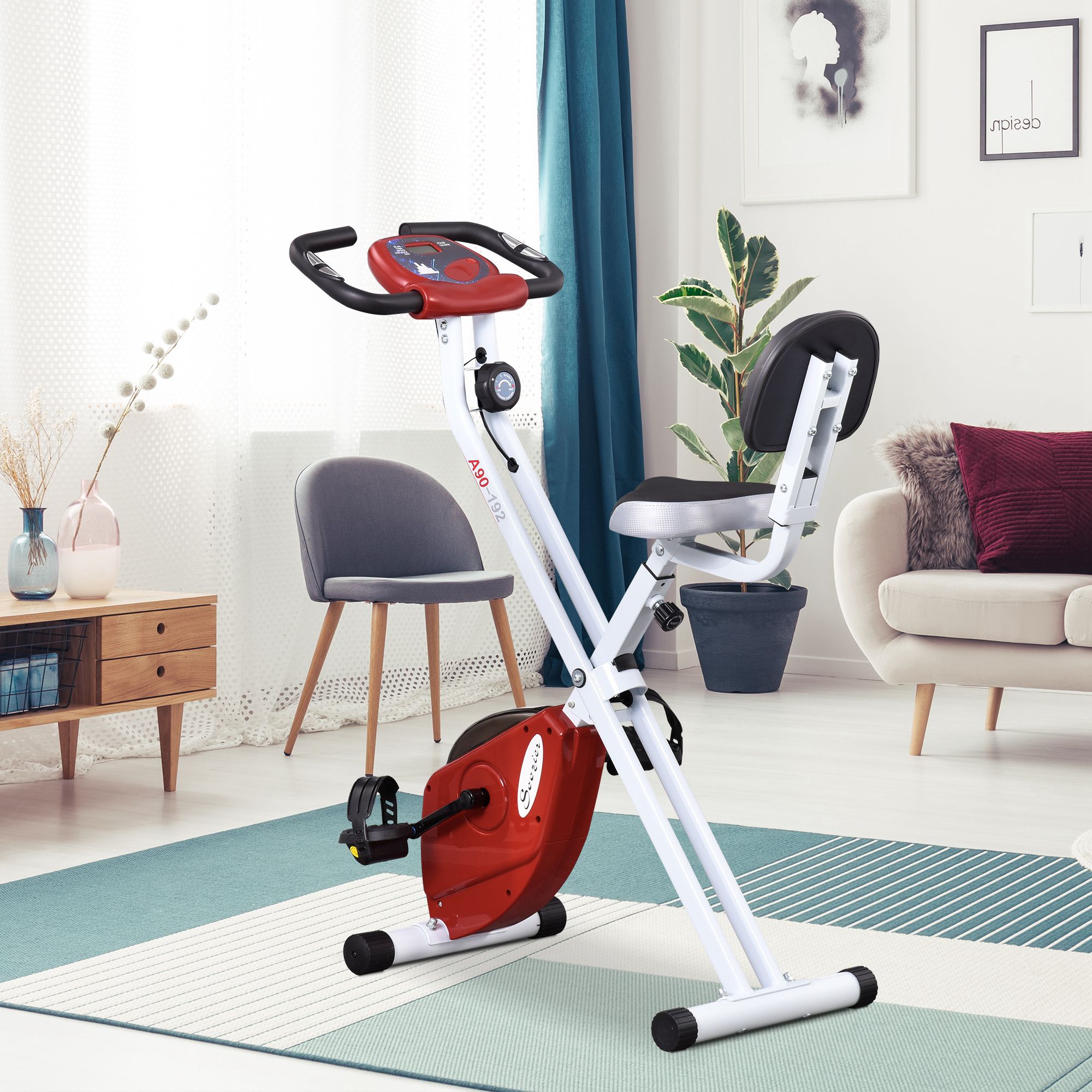 Hometrainer, fietstrainer, trainingsfiets met in 8 niveaus instelbare magnetische weerstand, staal, wit, 43 x 97 x 109 cm