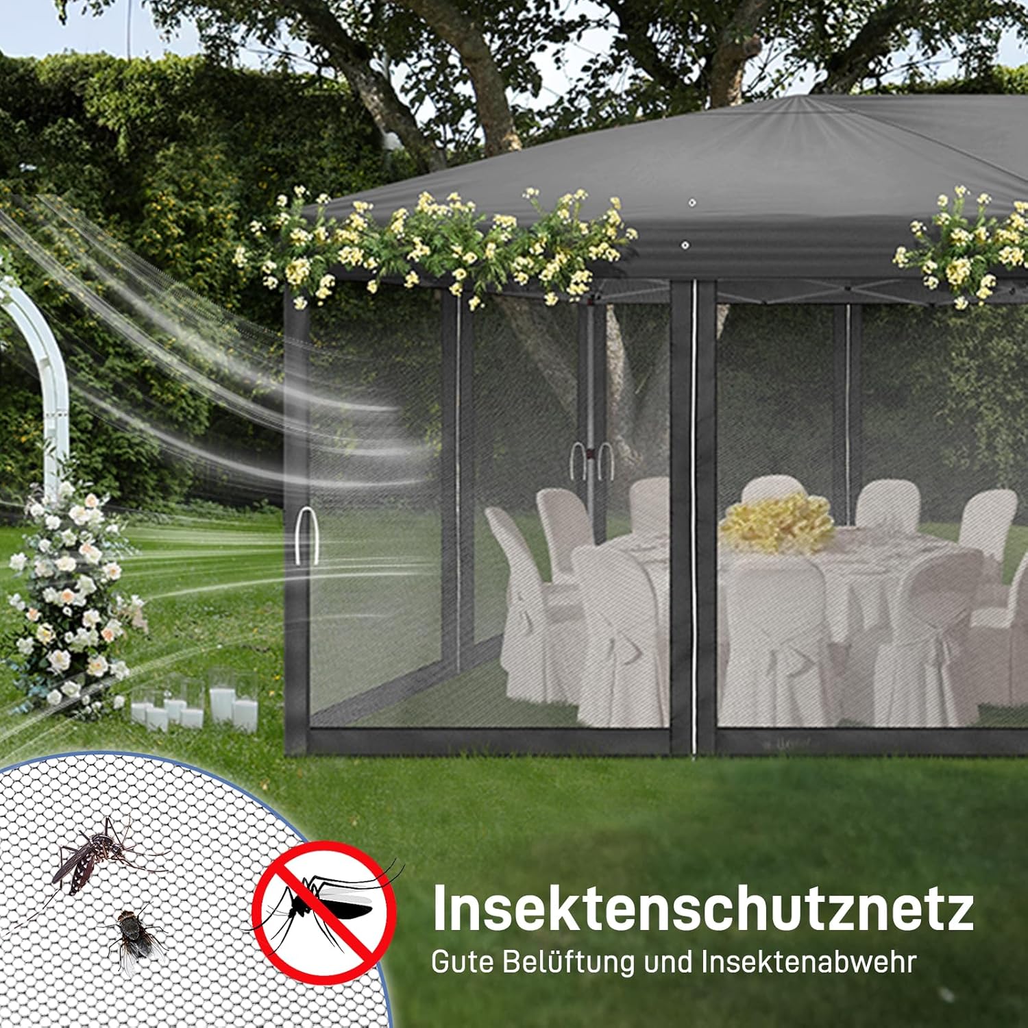 LEADZM Cenador plegable de 3 x 6 m, impermeable, protección UV 50+, altura regulable con 6 mosquiteras, estable, ideal para jardín, terraza, camping y uso comercial, antracita