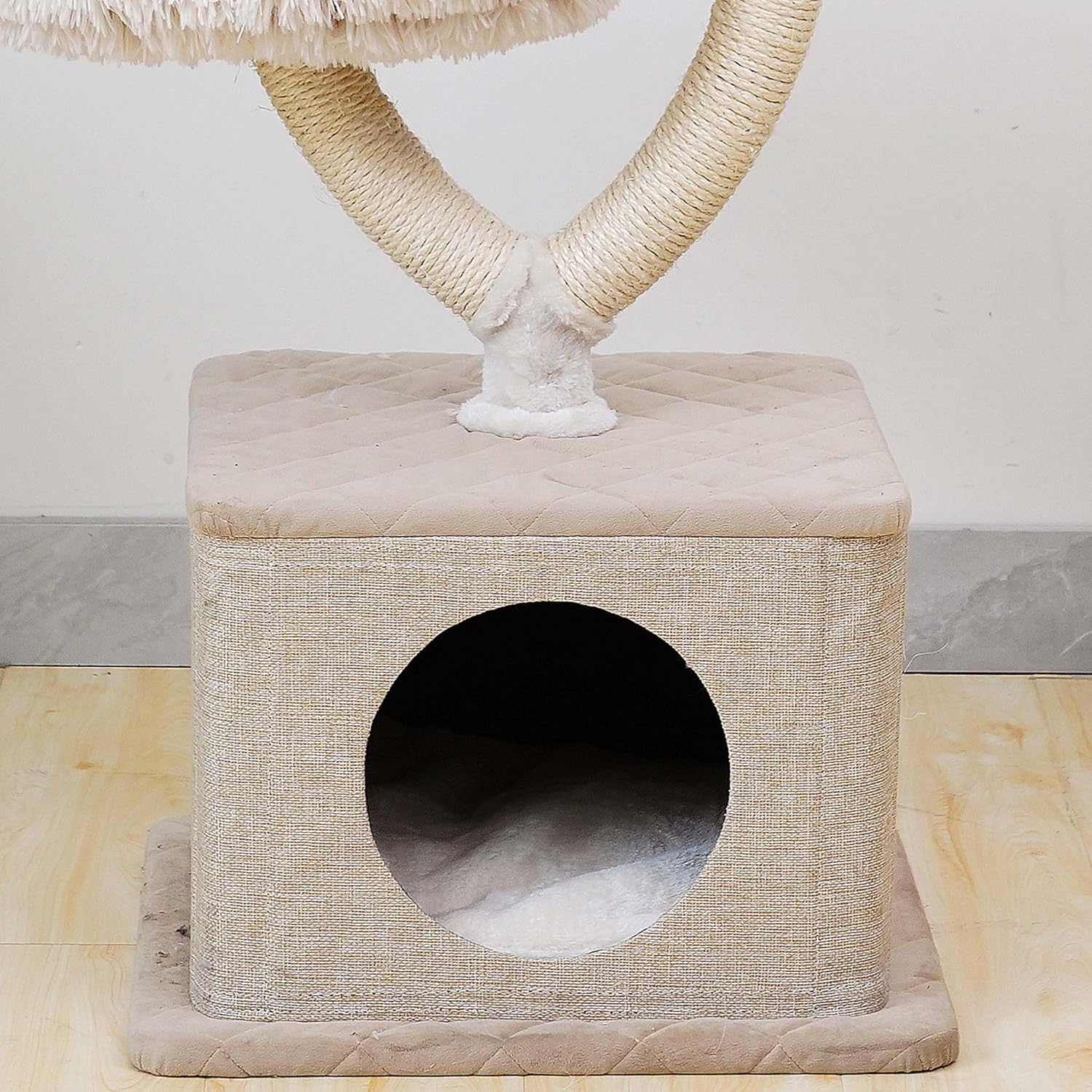 Fudajo Designer Krabpaal in Takontwerp 130 cm hoog, Kattenkrabpaal met Pluche en Sisal, Klimboom voor Katten, Kattenboom met Hanggemat