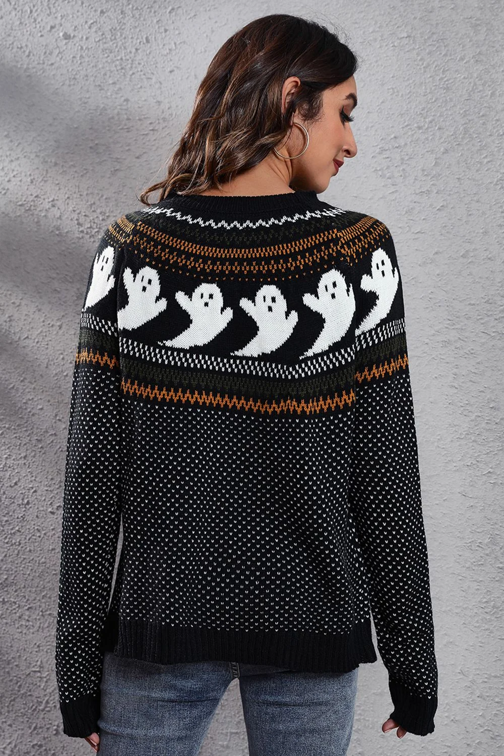 Ghost Pattern Women's Round Neck Long Sleeve Sweater