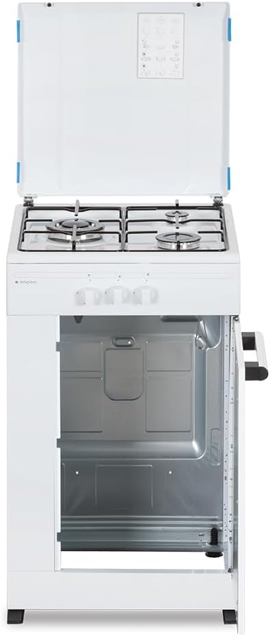 Aspes Cocina Gas Butano 3 Zonas de Cocción, Blanco AKG3500PB. Control Manual, Quemador WOK triple llama, Compartimento Bombona, Tapa Abatible