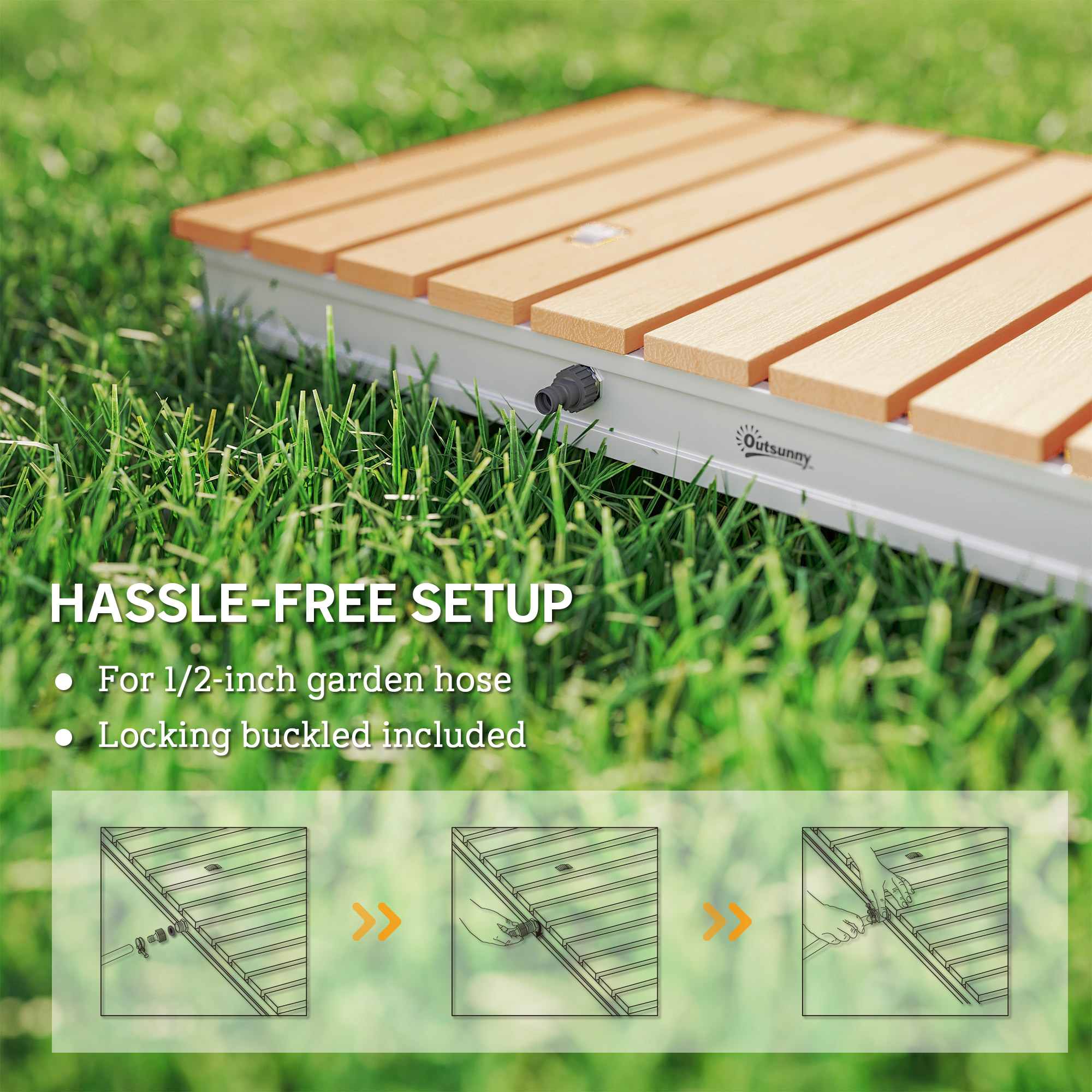 Outsunny Buitendouche Tuindouche met verstelbaar voetwiel Aluminium tot 4 m fonteinhoogte 70 x 55 cm Natuurhout