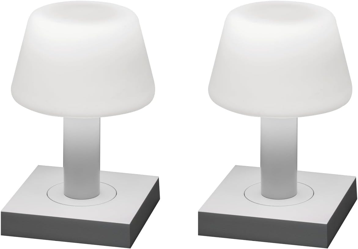 2er Set kleine Outdoor Tischleuchten per USB aufladbar, Weiß H 19cm