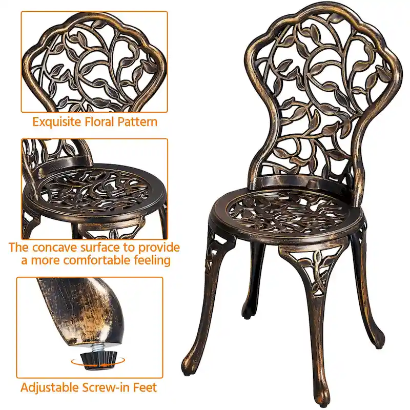 Yaheetech 3-Piece Aluminum Patio Bistro Table Set Antique Chair Sets