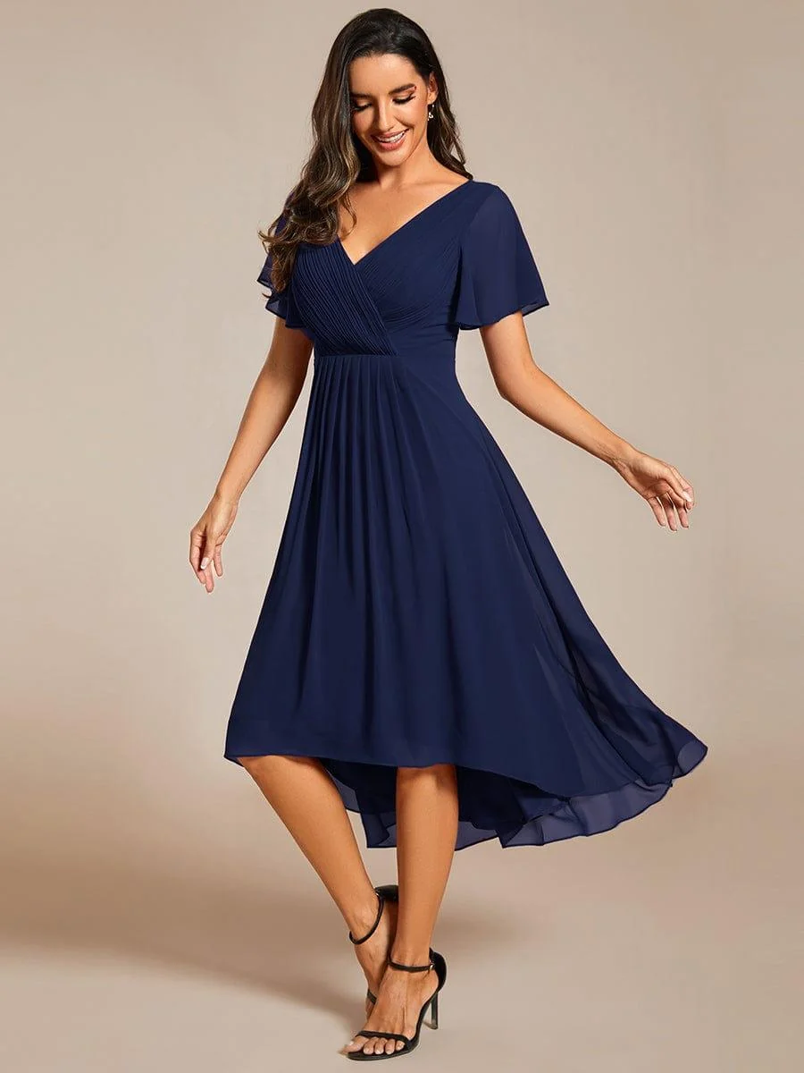 Damen Chiffon Kleid f��r Hochzeitsg?ste | Luftiges Vokuhila Design mit A-Linie und Empire-Taille | Festliches Abendkleid
