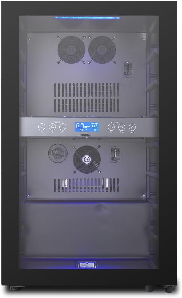 Kalamera Weinkühlschrank 2 Zonen, 45 Flaschen, 120Liter, großes LCD-Display, Temperaturzonen 5-10°C/10-18°C, KRC-120BFG