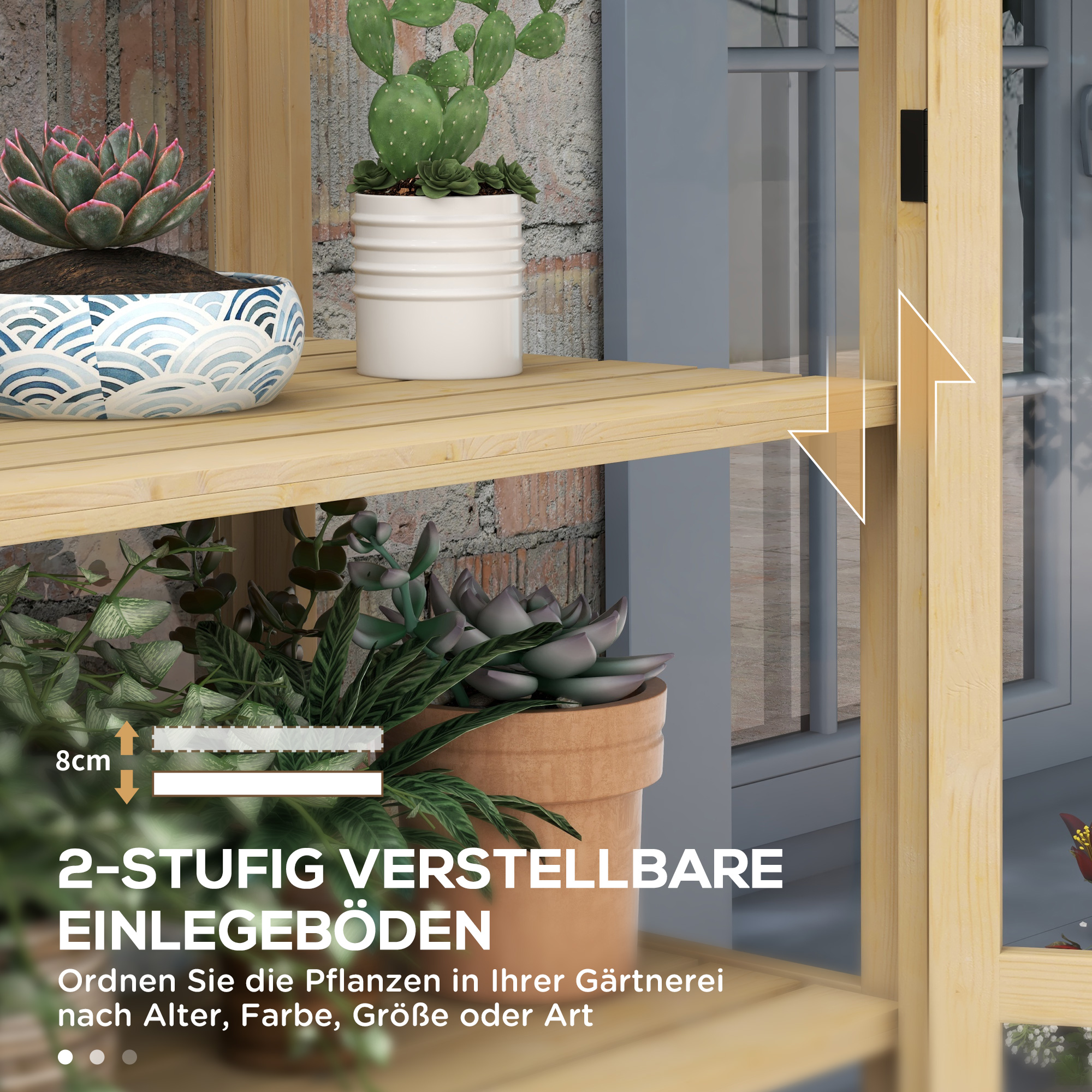 Outsunny Kas met Plank, Transparante Behuizing, Dakraam, Vergrendelbare Deur, Acryl, Houten Frame, 100x56,5x178 cm
