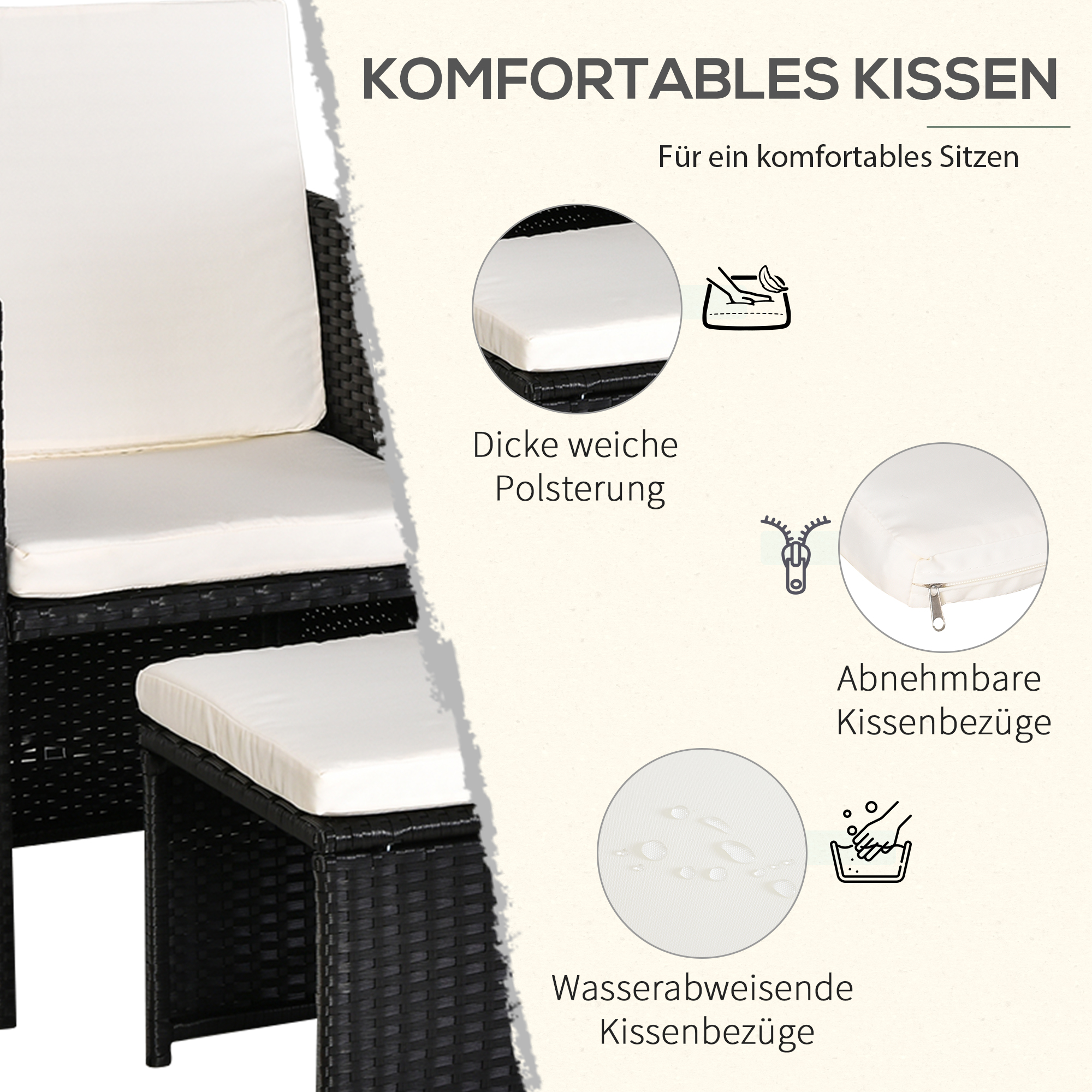 Poly-rotan zitgroep 11-delig Eetset tuinset tuinkussens zwart