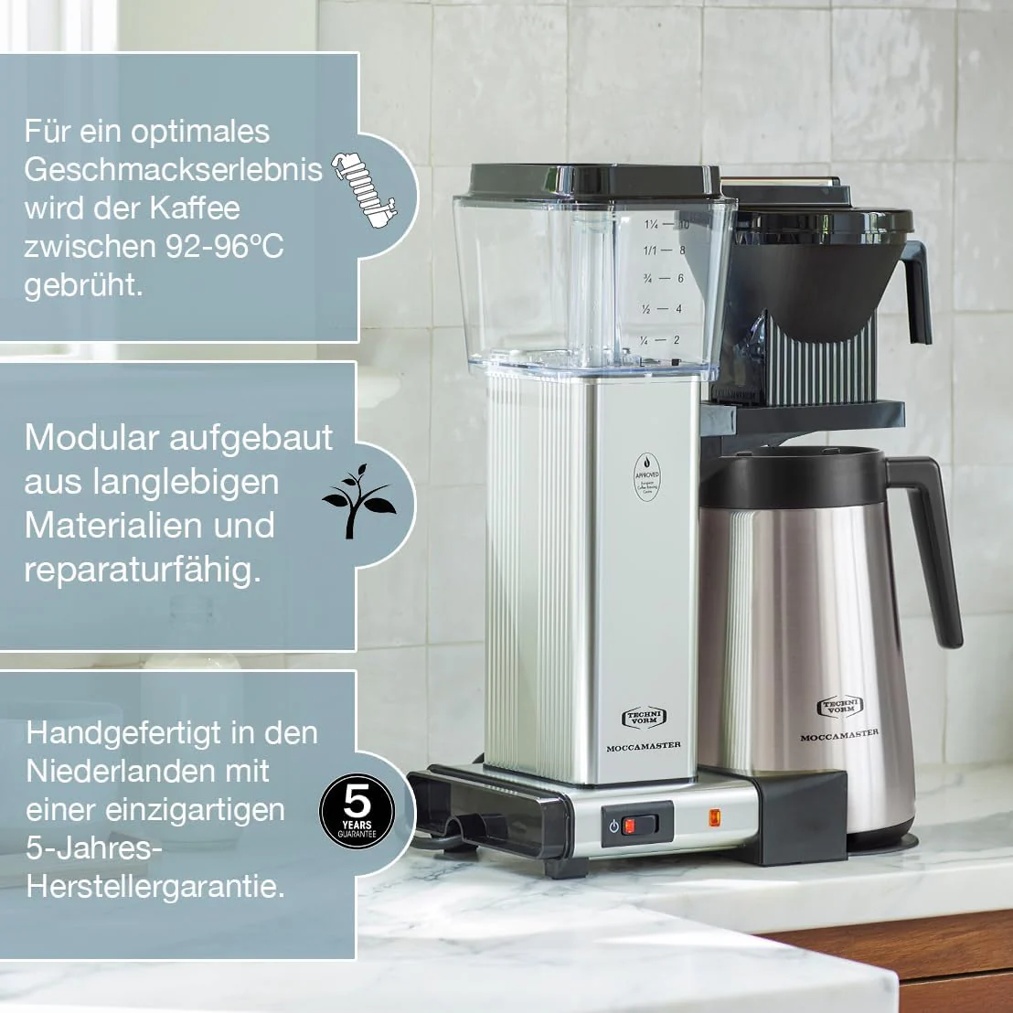 Moccamaster KBGT, filterkoffiezetapparaat met thermoskan, filterkoffiezetapparaat, Off-White, 1.25L