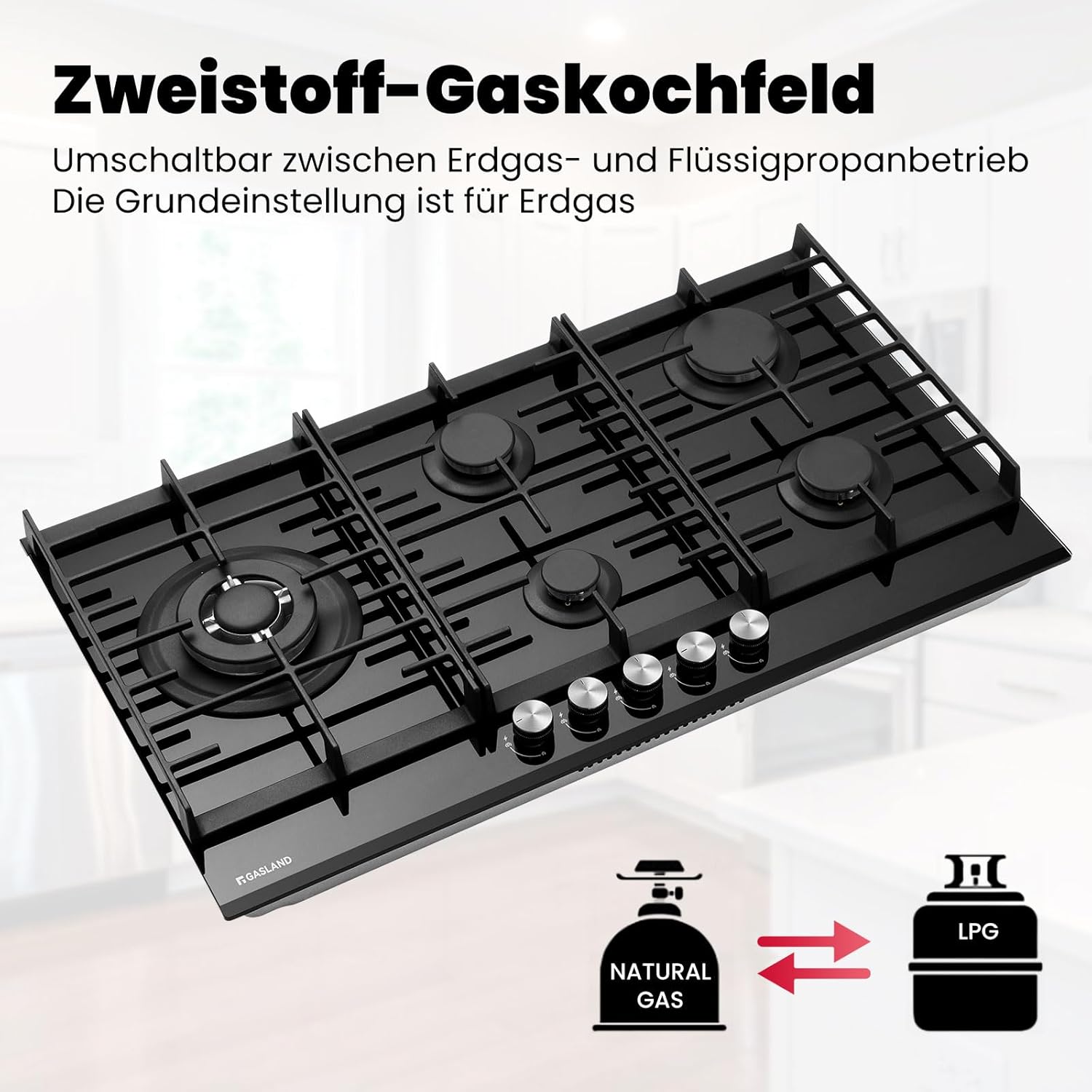 GASLAND GH60SF Einbau Gaskochfeld Edelstahl 4 Flammig, Gas Einbau Autark Gaskochfeld, 8000 W Butan-Gasherd, LPG/Erdgas