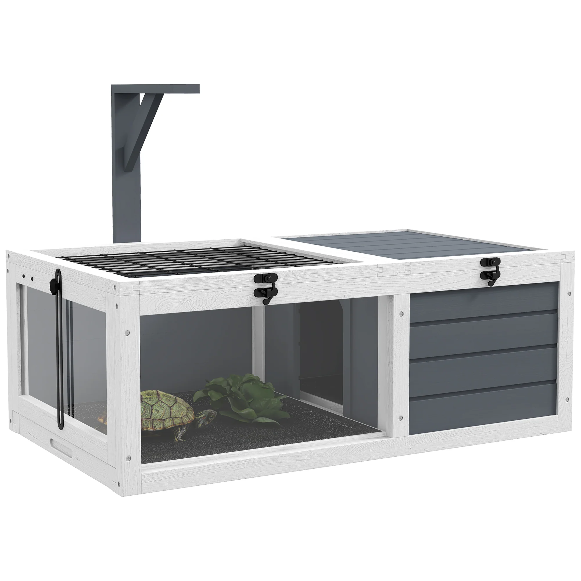 2025 PawHut Schildpaddenhuis, Schildpaddentafel van hout met houten lampenhouder, grijs