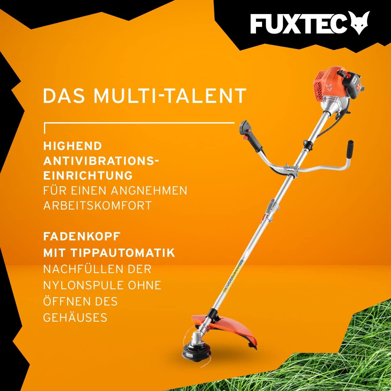 FUXTEC Benzin Motorsense FX-MS152 mit 52 cc, 2in1 Multitool, Profi-Tragegurt und 3 PS Leistung Trimmer Rasentrimmer Freischneider fs Faden 2-Takt, getestet in der Oberklasse mit Note 1,4 Easy Starter