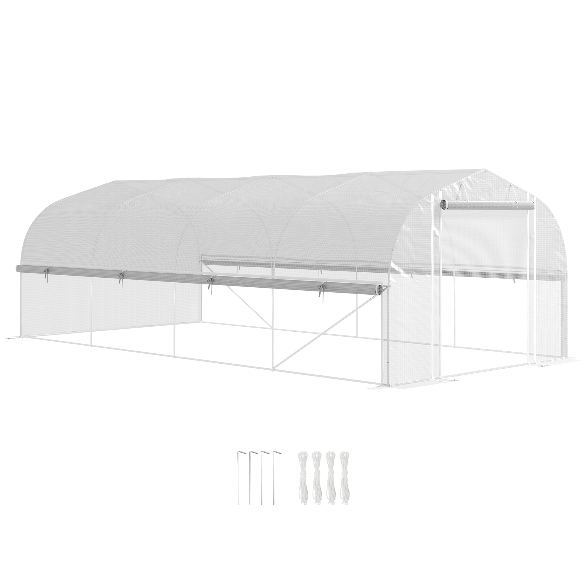 Outsunny 6x3x2m Kas, Toegankelijk, Met 8 Vensters, Deur, Vliegengaas, en Metalen Frame - Wit