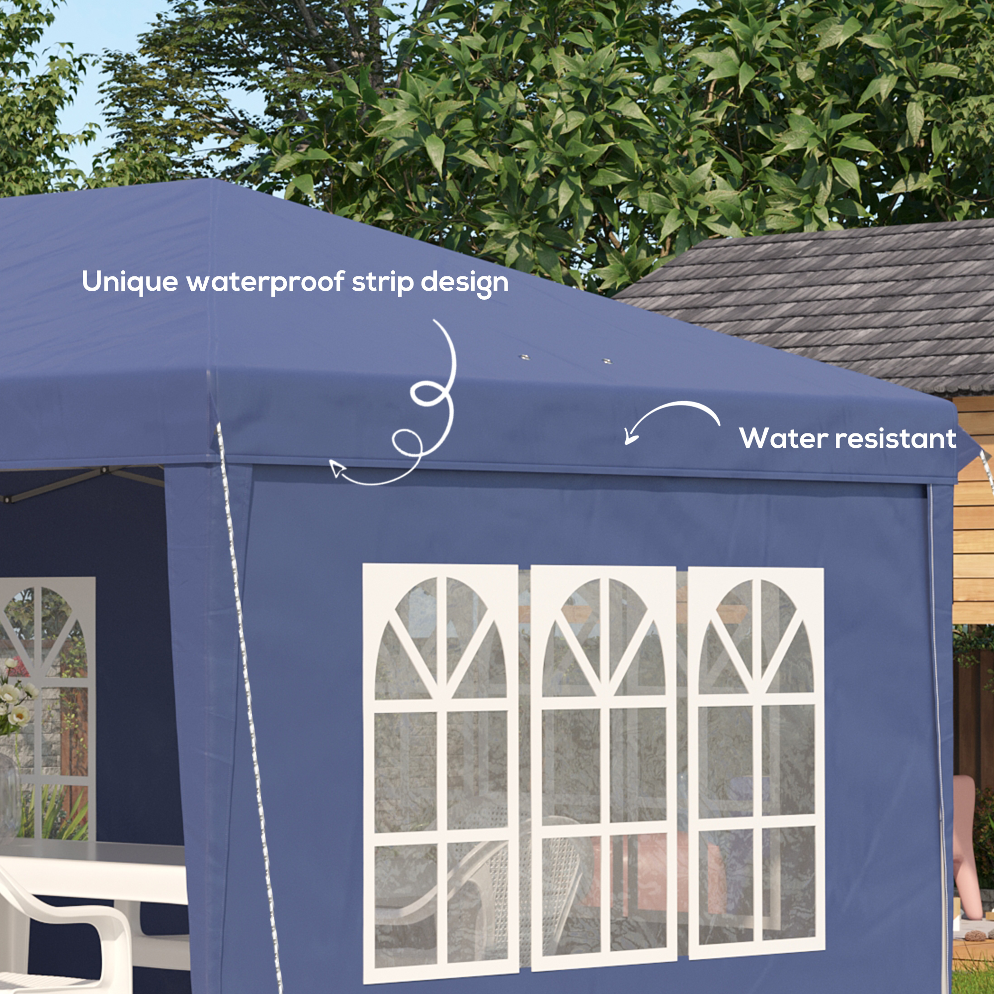 Opklapbare tuinpaviljoen van 6 x 3 m, halfopen, verwijderbare zijwanden, grote ramen, draagtas, stalen frame, blauw