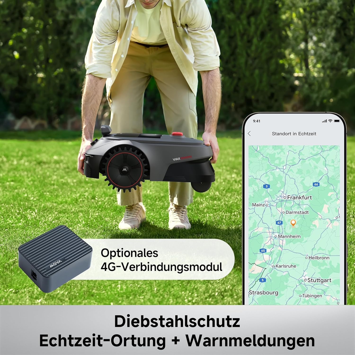 MOVA ViAX 500 Mähroboter Ohne Begrenzungskabel, Empf. 500 m², KI-gestützte Kartierung, 360°-LiDAR & Dual-KI-Vision, Intelligente Hindernisvermeidung, U-Fahrbahn, Kantenschnitt, App-Steuerung