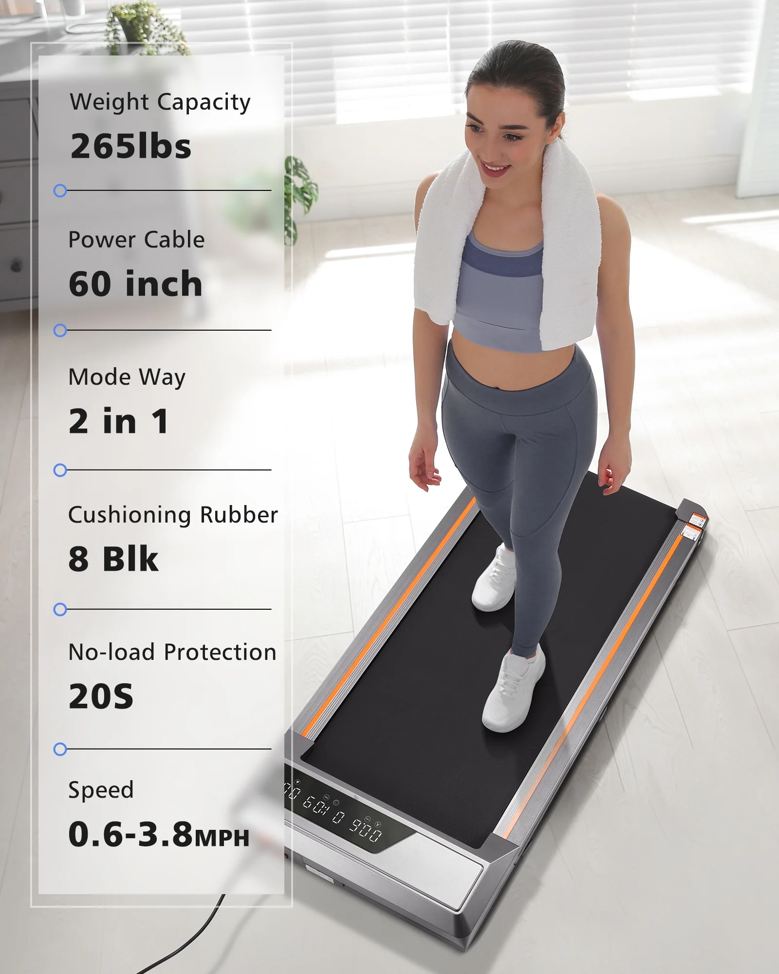 Naipo 2,5 PK loopband, geschikt voor thuisgebruik, met LCD-scherm, draagbare wielen en maximale draagkracht van 120 kg