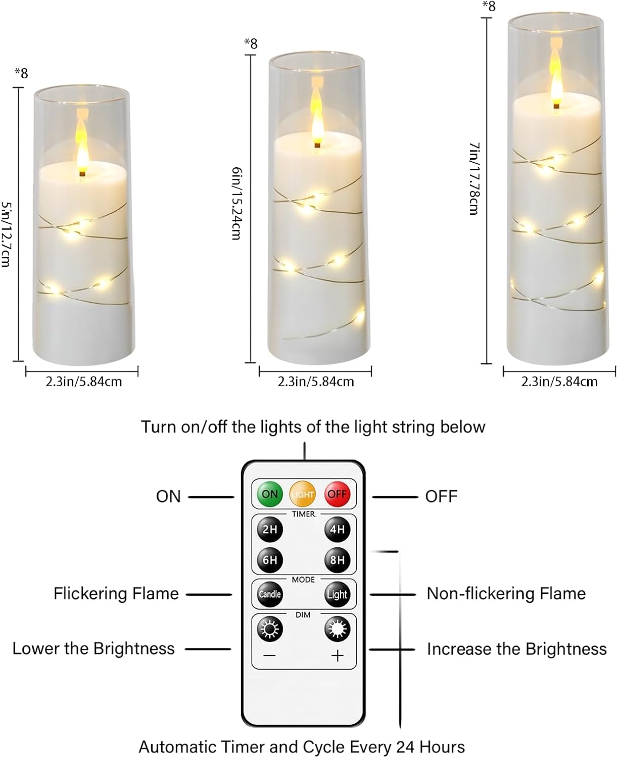 Flammenlose Kerzen, mit eingebetteter Sternschnur, batteriebetriebene Kerzen, flackernde LED-Stumpenkerzen mit Fernbedienung und Timer, Heimdekoration für eine warme und romantische Atmosphäre, 24