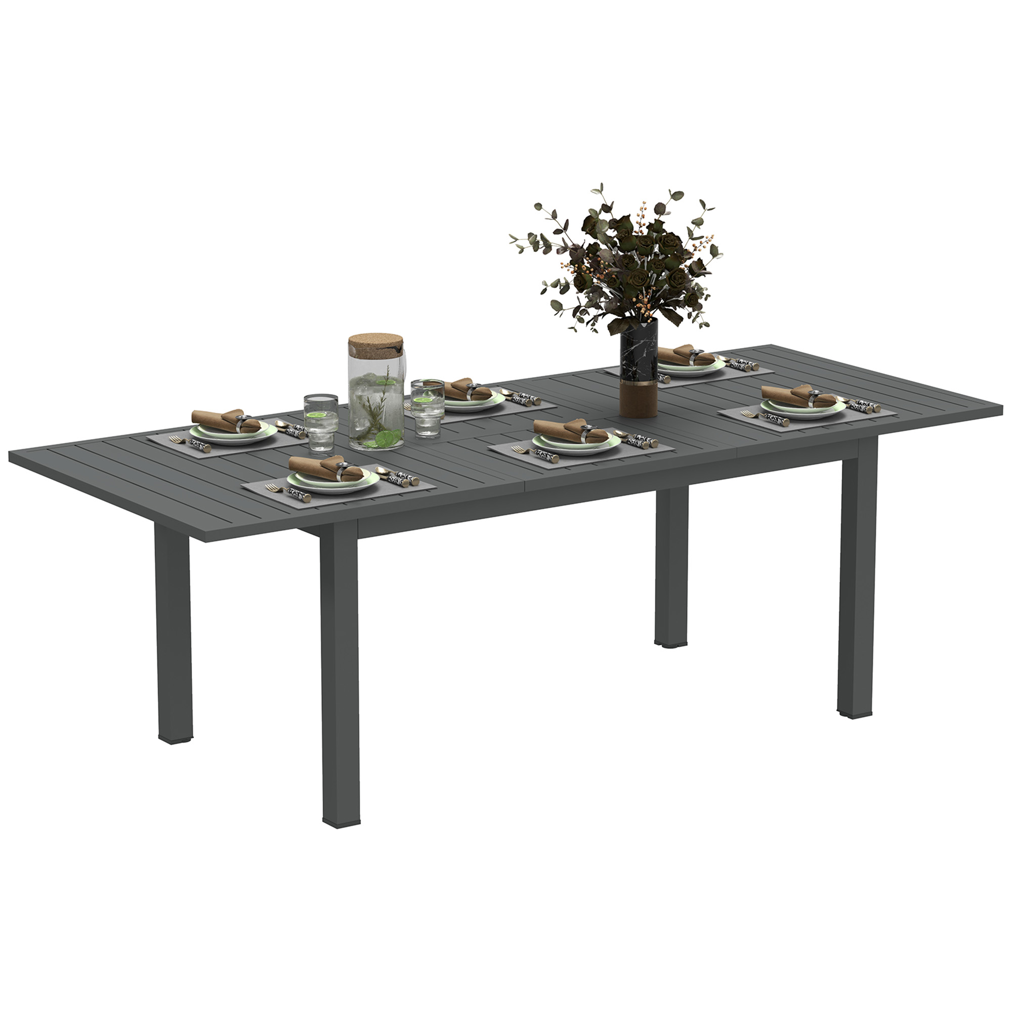 Outsunny Uitschuifbare Tuintafel Aluminium 160/220x90 cm Weerbestendig, Antislip Buffettafel Grijs