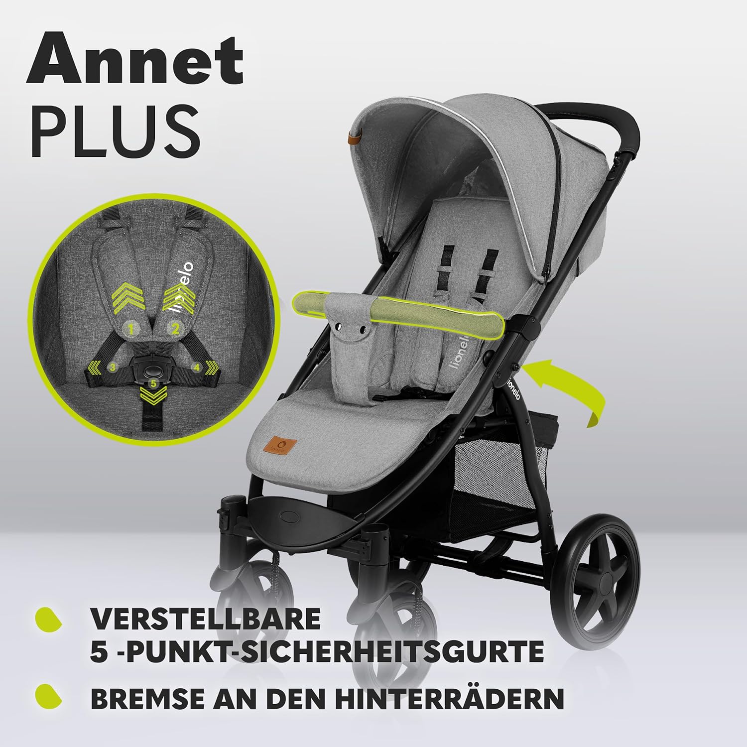 LIONELO Annet Plus Buggy bis 22 kg mit Liegefunktion, Kinderwagen klein zusammenklappbar mit Zubehör, Eva-Schaum-Räder, Moskitonetz, Fußdecke Getränkehalter, Korb