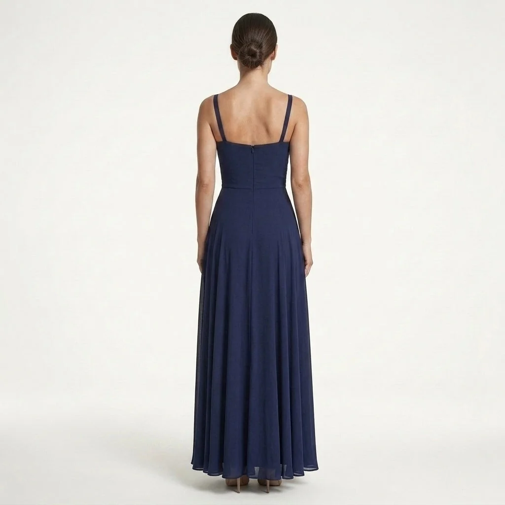 Damen Maxikleid mit Carr��-Ausschnitt und Raffung | Bodenlanges Abendkleid f��r Hochzeitsg?ste und festliche Anl?sse