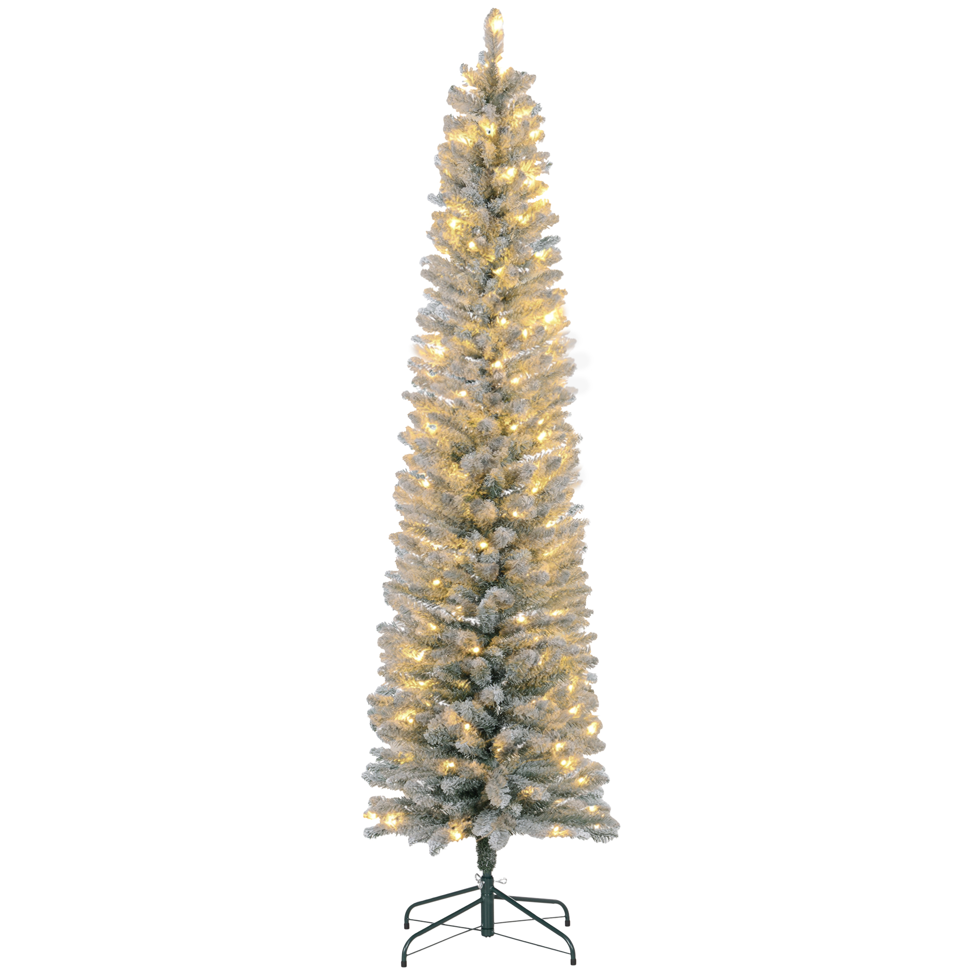 Kerstboom 210 cm, LED-Lichtslinger, Kunststof, Vlamvertragend, Metalen Basis, Groen