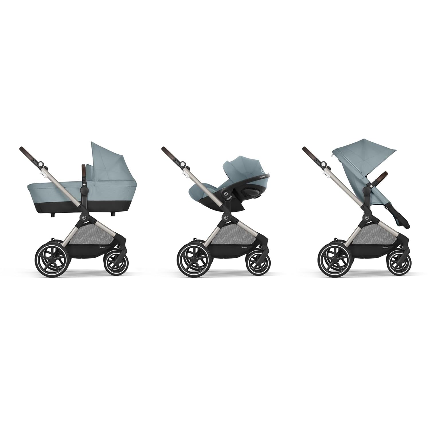 CYBEX Gold Kinderwagen EOS Lux 2-in-1 mit Babyschale Aton B2 i-Size und Babyschalen-Adapter, Reisesystem, Ab Geburt bis 22 kg (ca. 4 Jahre), Moon Black (Schwarz)