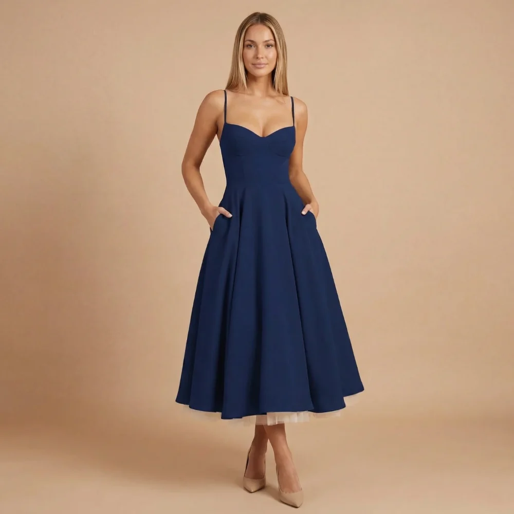 Damen Cocktail-Midikleid mit Herzausschnitt und ausgestelltem Rock