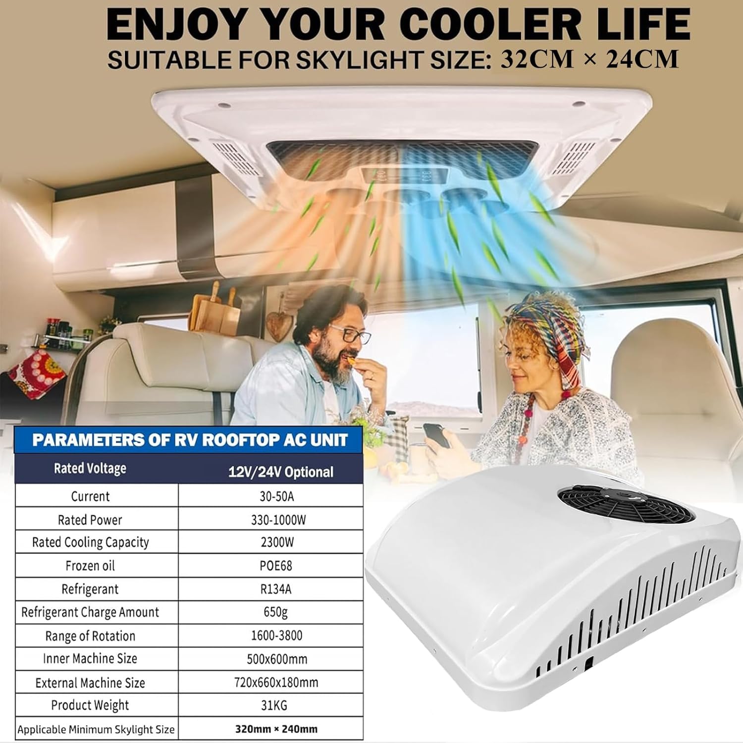 12V Wohnmobil Klimaanlage Heizungs-Kombination Universales Dach-Klimagerät, 12 Volt DC Wohnmobil Klimaanlage mit Heizung, 9500BTU leise Camper Klimagerät, schnelles Heizen & Kühlen für