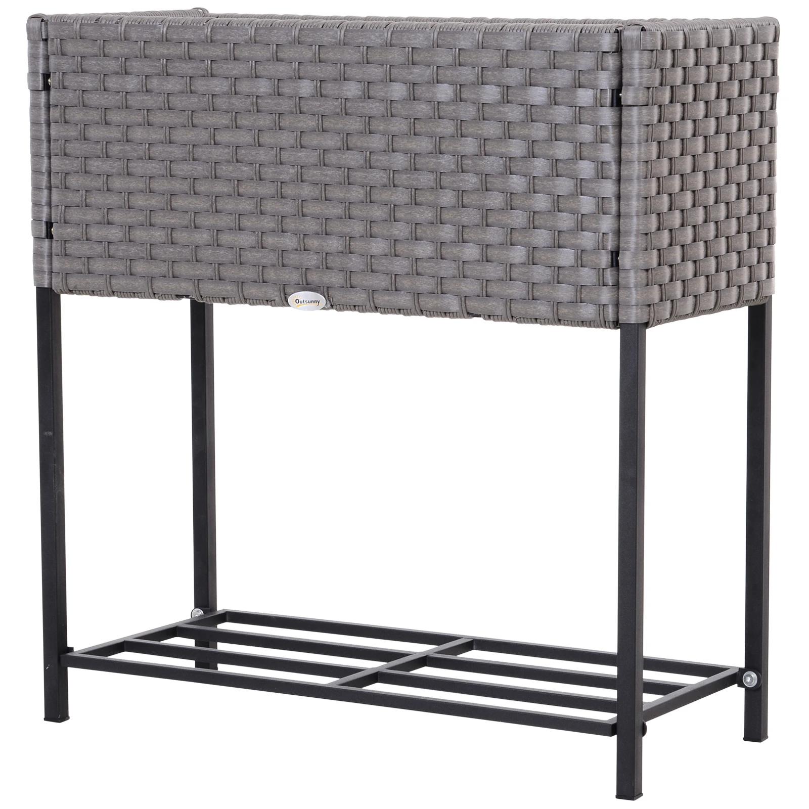 Outsunny? verhoogd bed, bloembak, bloempot met plank, irrigatie, rotan bruin 70 x 30 x 72 cm | Aosom.de