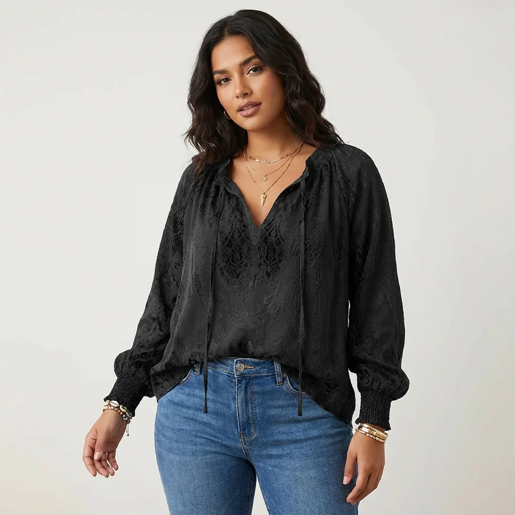 Damenbluse mit Spitze im Boho-Stil | Luftige Sommerbluse locker geschnitten | Feminine Spitzenbluse f��r Freizeit und Urlaub