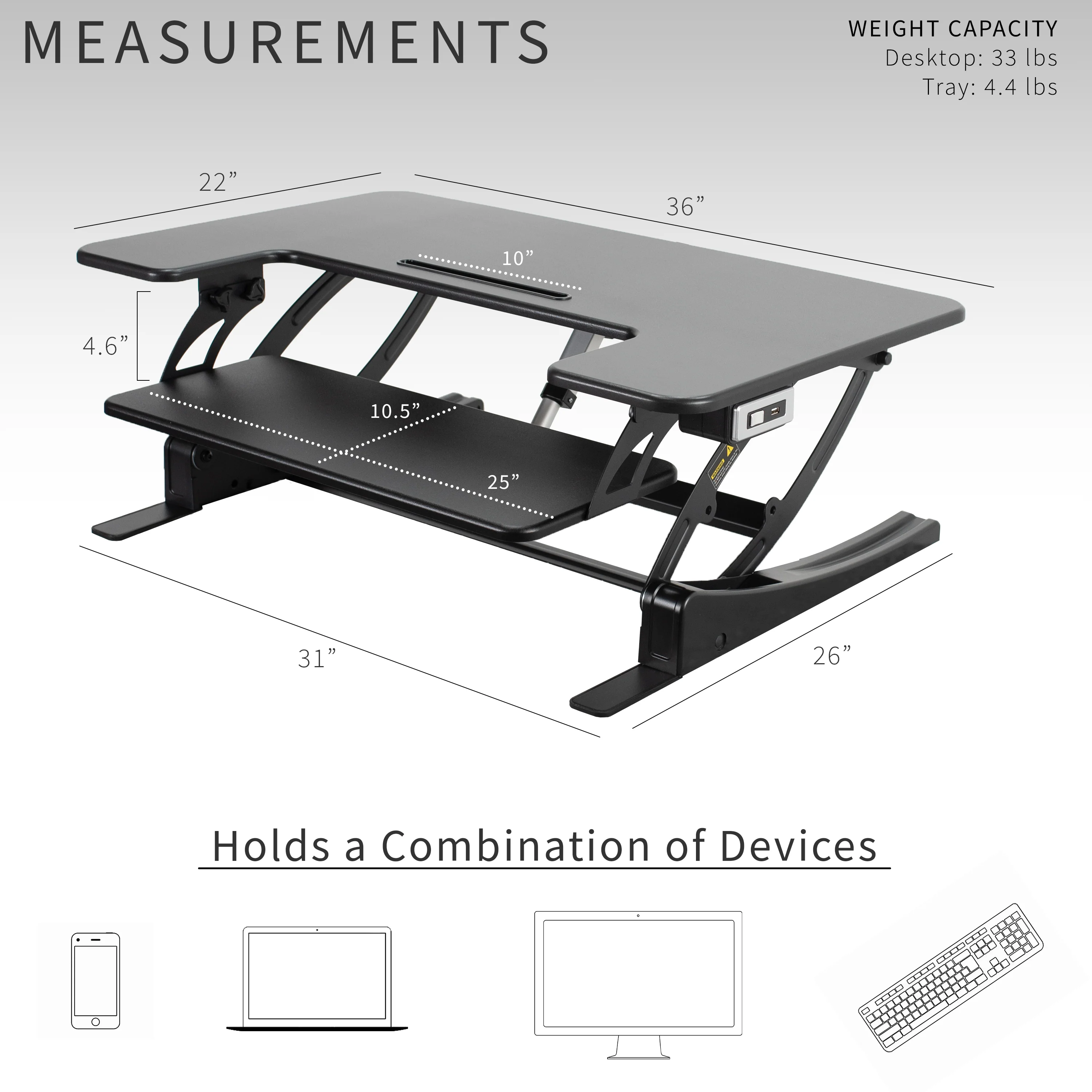 Elektrische Bureau Converter van 36�� �C Ergonomisch Zit-Sta Werkstation met Soepele Hoogteverstelling