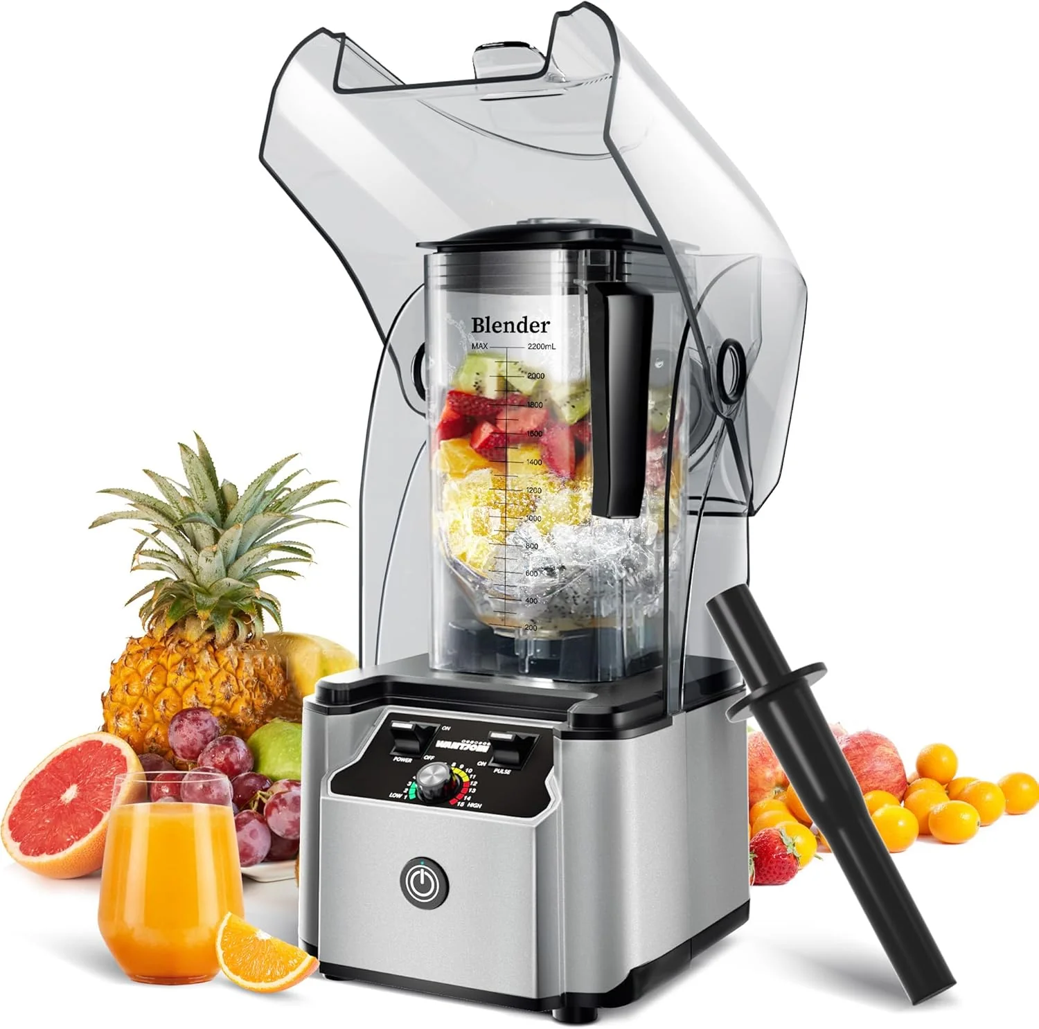 WantJoin Professional Commercial Blender With Shield Quiet Sound Enclosure 2200W Industries Strong and Quiet Professional-Grade Power, Self-Cleaning, Black
