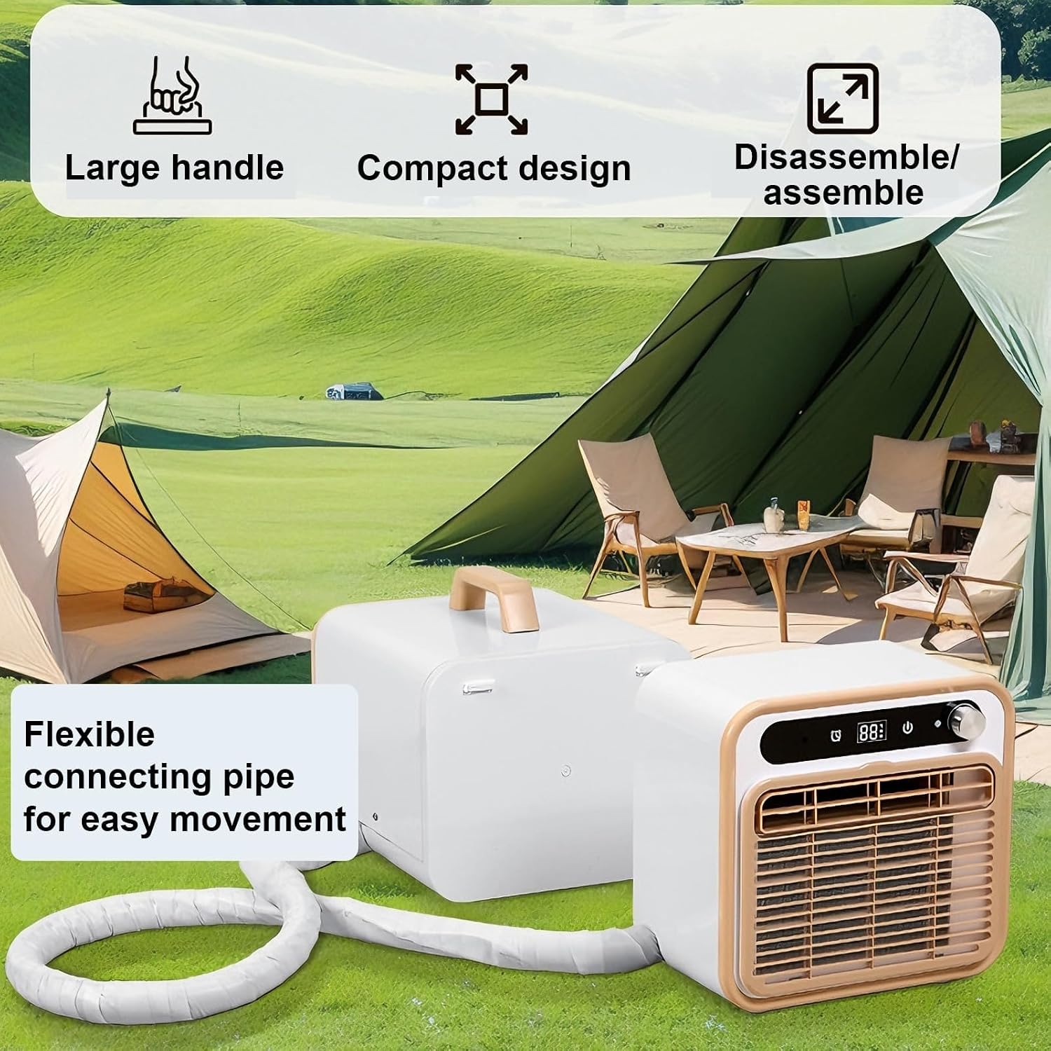 1500-W-Klimagerät mit leisem Betrieb, tragbare Split-Klimaanlage, 12-Stunden-Timer und Steuerung per Touch, Fernbedienung oder WLAN, leichtes Gewicht von nur 13 kg (2m)