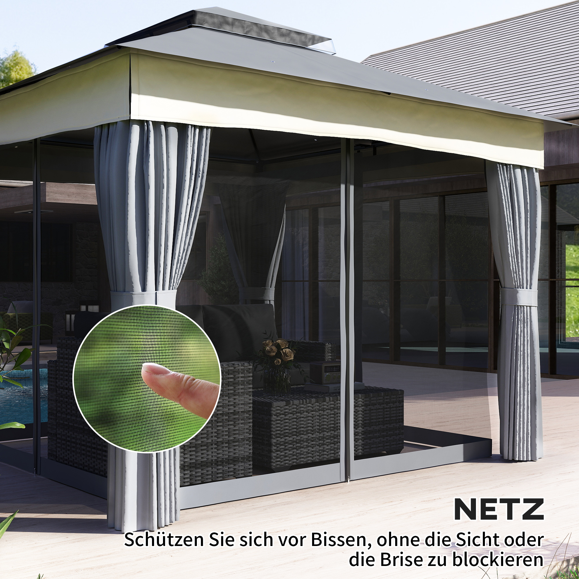 Paviljoen met Dubbel Dak, 3x3 m Waterafstotend en Stabiel Winterbestendig Tuinpaviljoen van Metaal - Donkergrijs