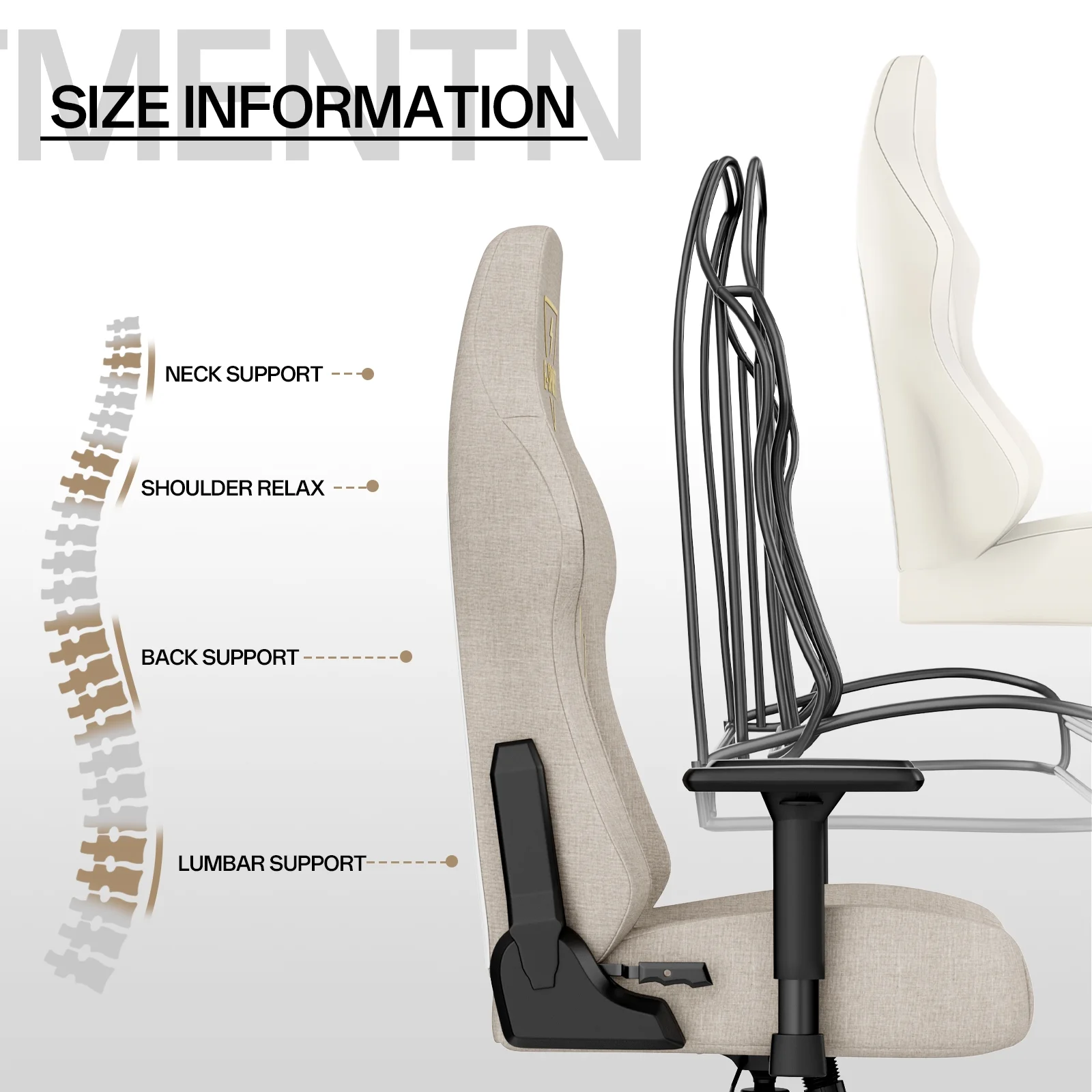 2025 Bigzzia Ergonomische Gamingstoel met Hoge Rugleuning, 3D-armleuningen, Verstelbare Hoogte, 360�� Draaibaar �C Beige