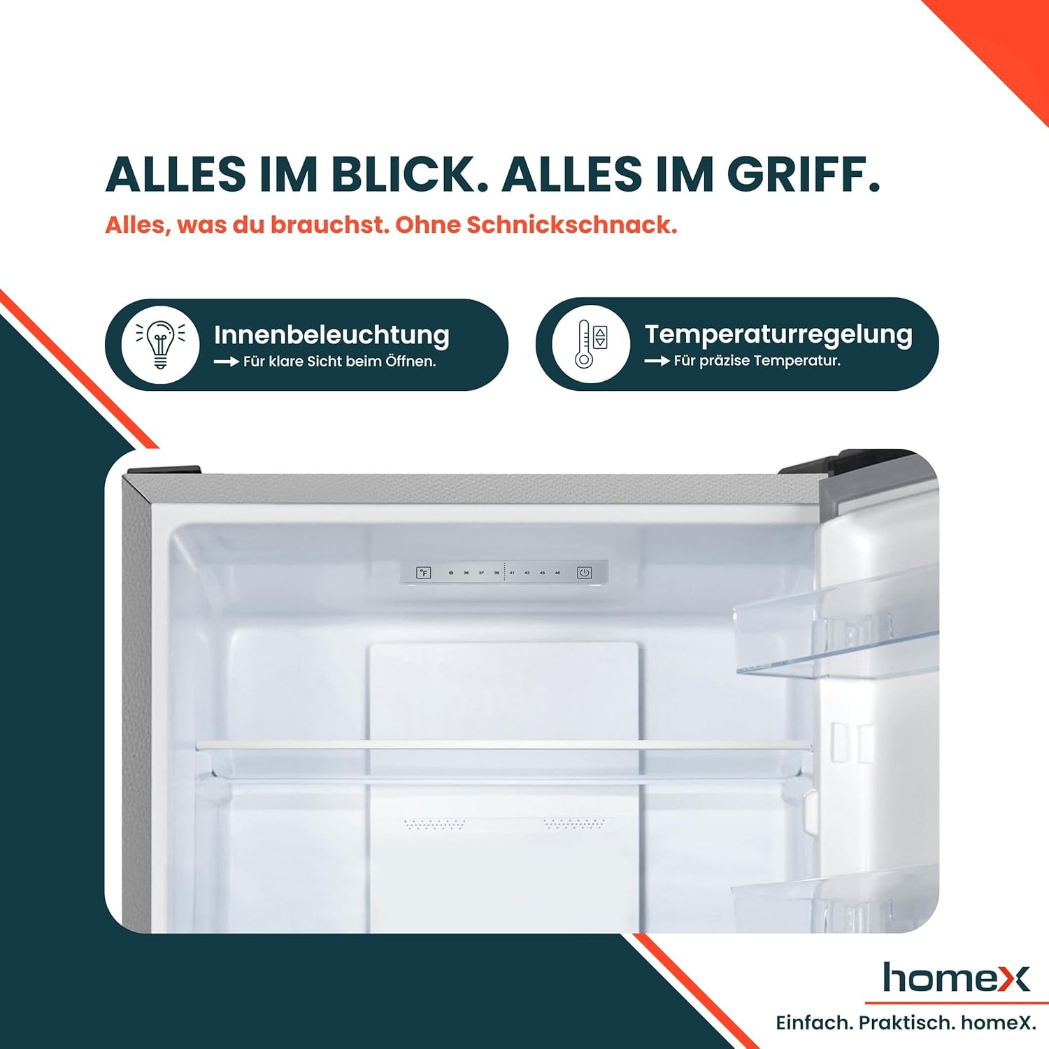 homeX Kühlschrank mit Gefrierfach No Frost, Kühl-Gefrier-Kombination freistehend, groß - 304 Liter, Fresh Box, Super-Frost, leise 35 dB, EEK A, Kühl Gefrierkombination, silber, CFSN3041A-S